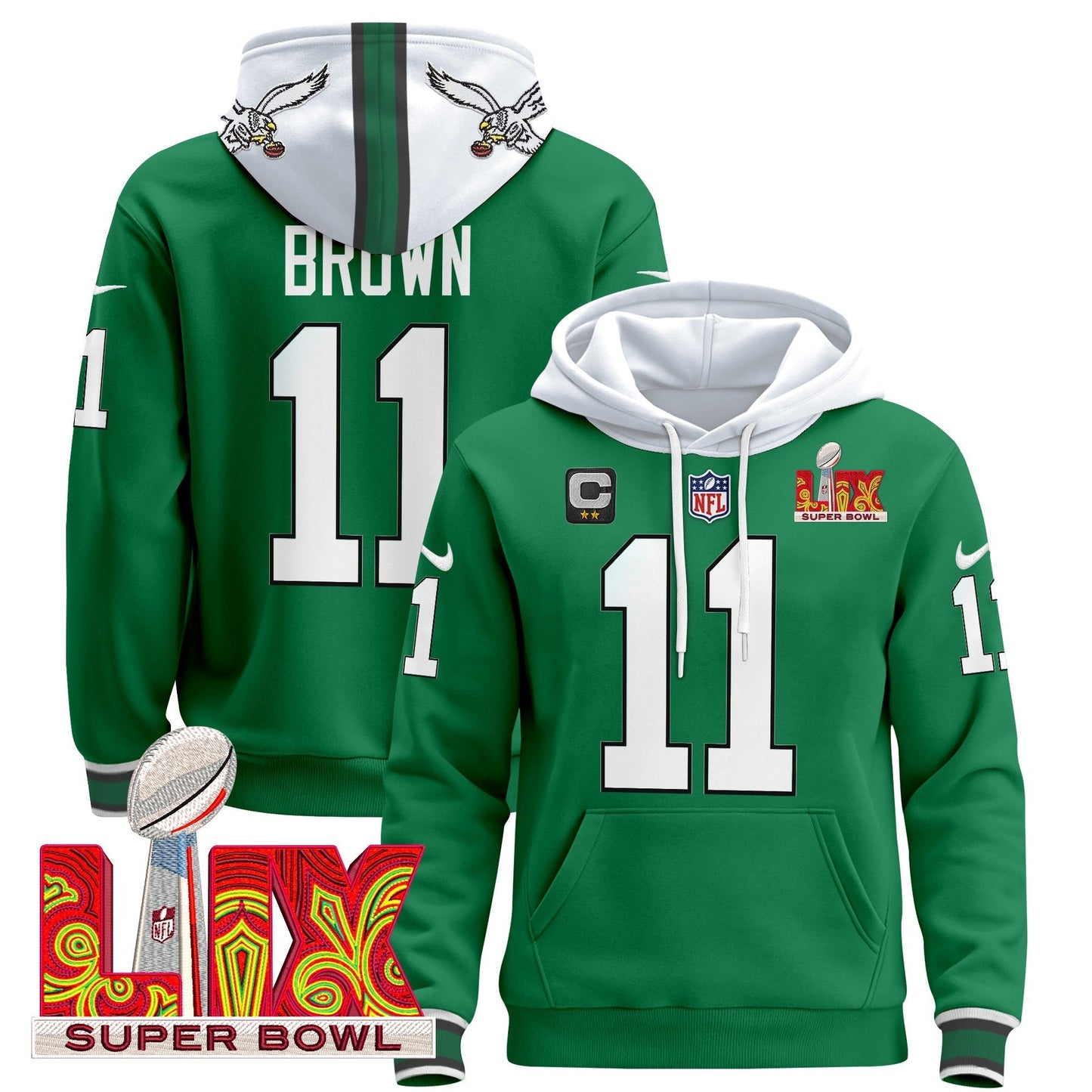 PHI Super Bowl LIX Patch Pullover Hoodie - All Stitched