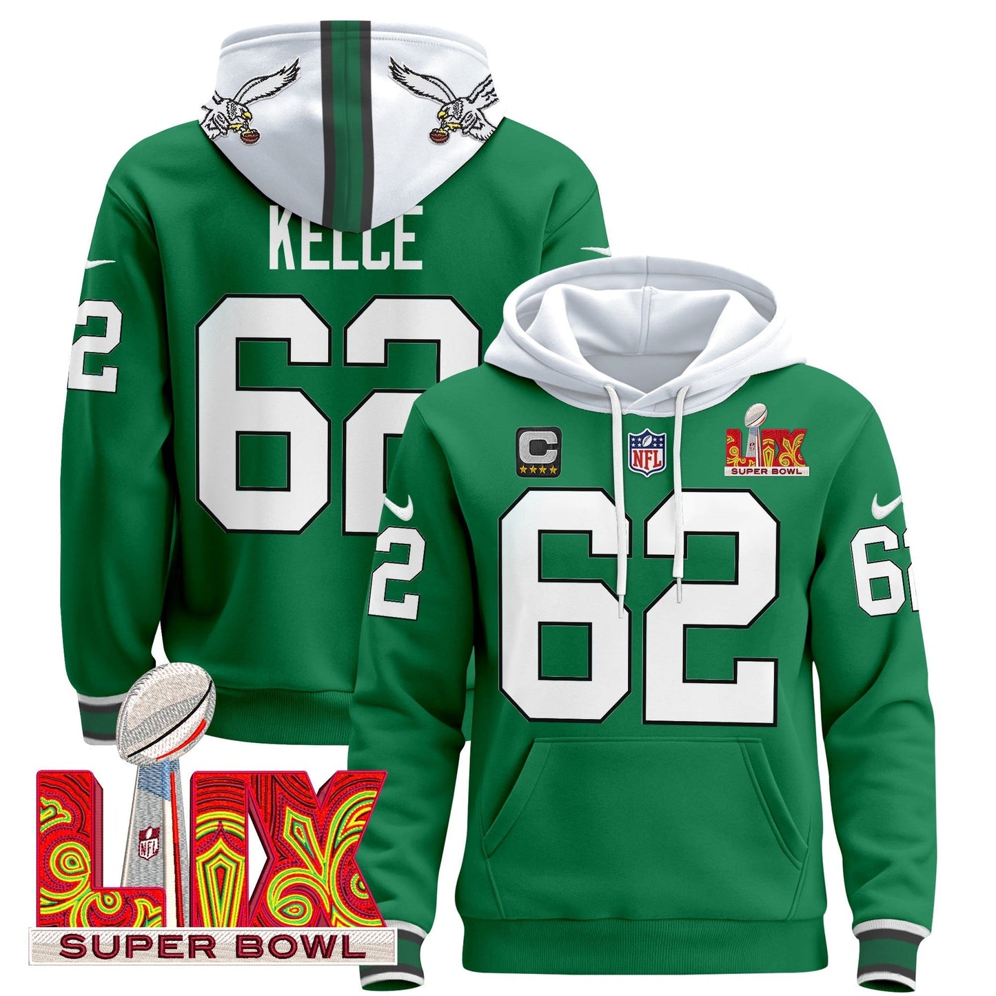 PHI Super Bowl LIX Patch Pullover Hoodie - All Stitched