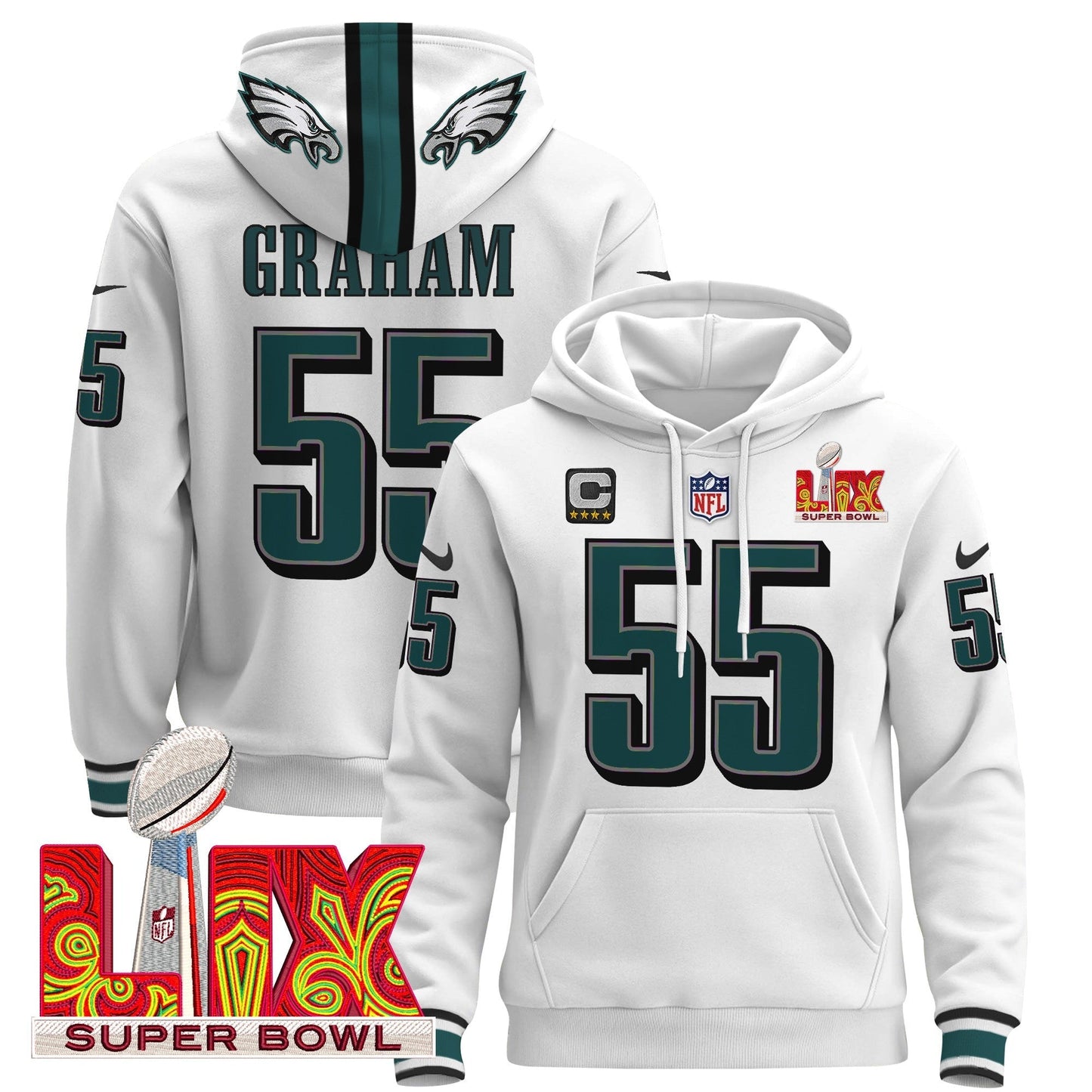 PHI Super Bowl LIX Patch Pullover Hoodie - All Stitched