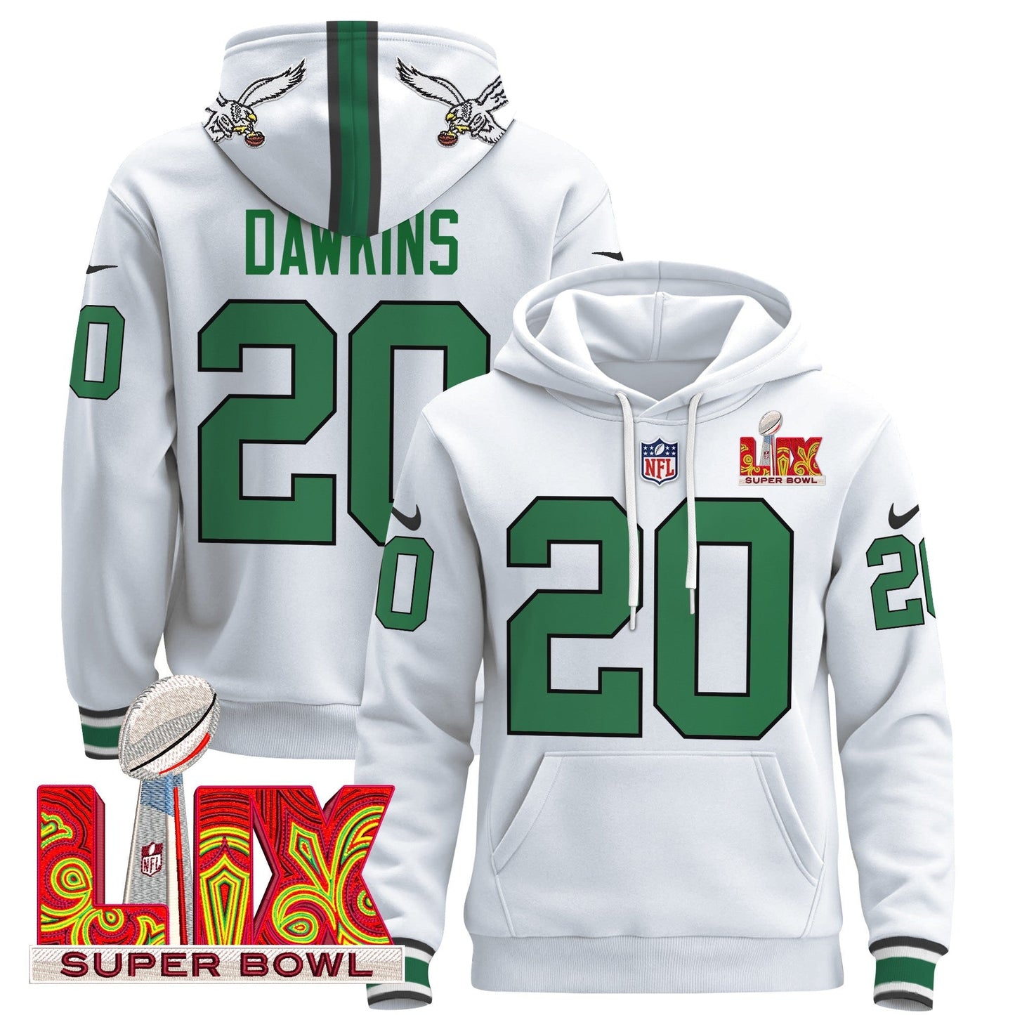 PHI Super Bowl LIX Patch Pullover Hoodie - All Stitched