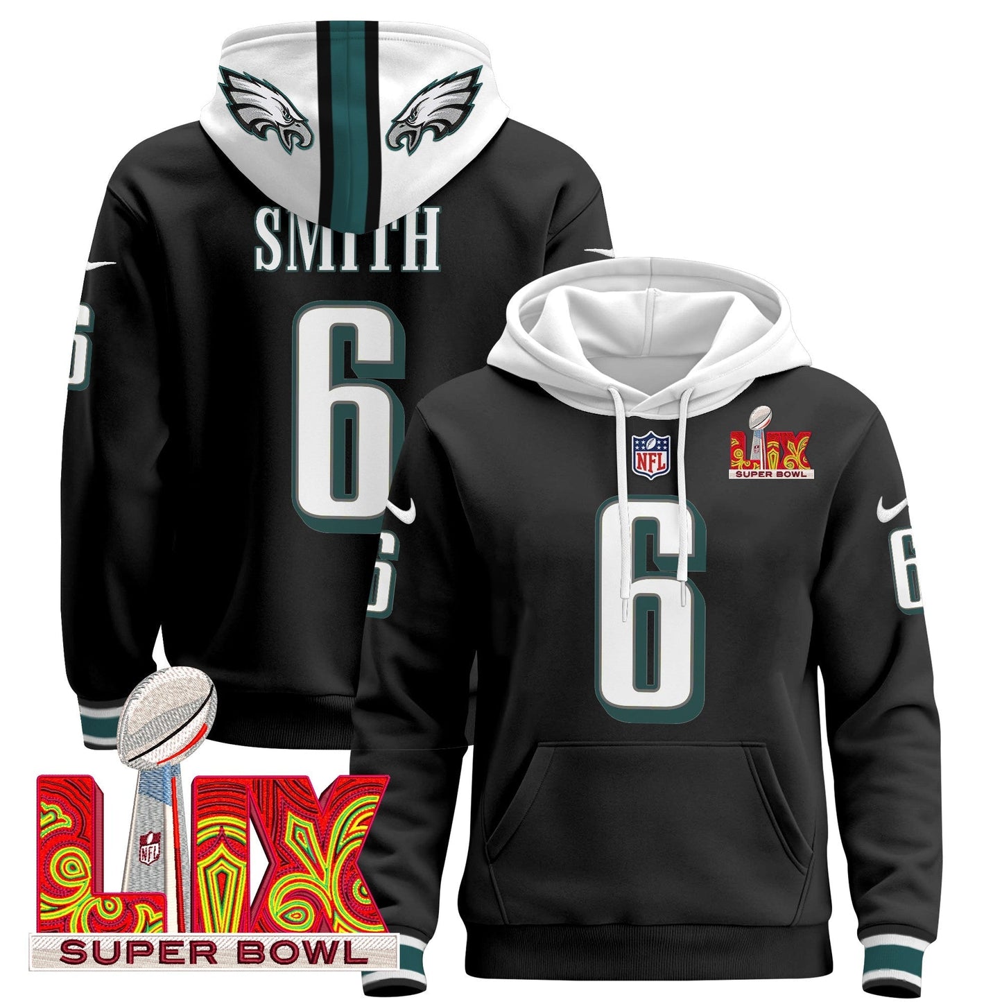 PHI Super Bowl LIX Patch Pullover Hoodie - All Stitched
