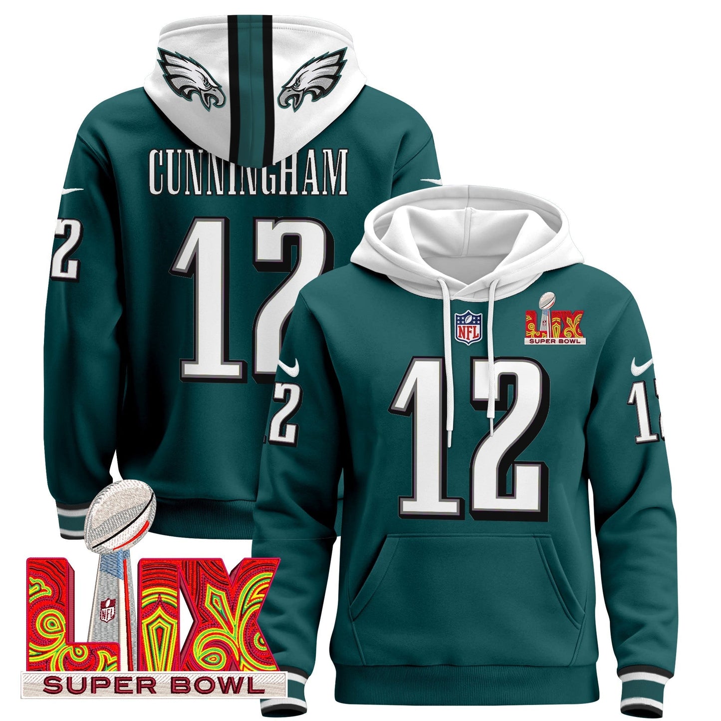 PHI Super Bowl LIX Patch Pullover Hoodie - All Stitched