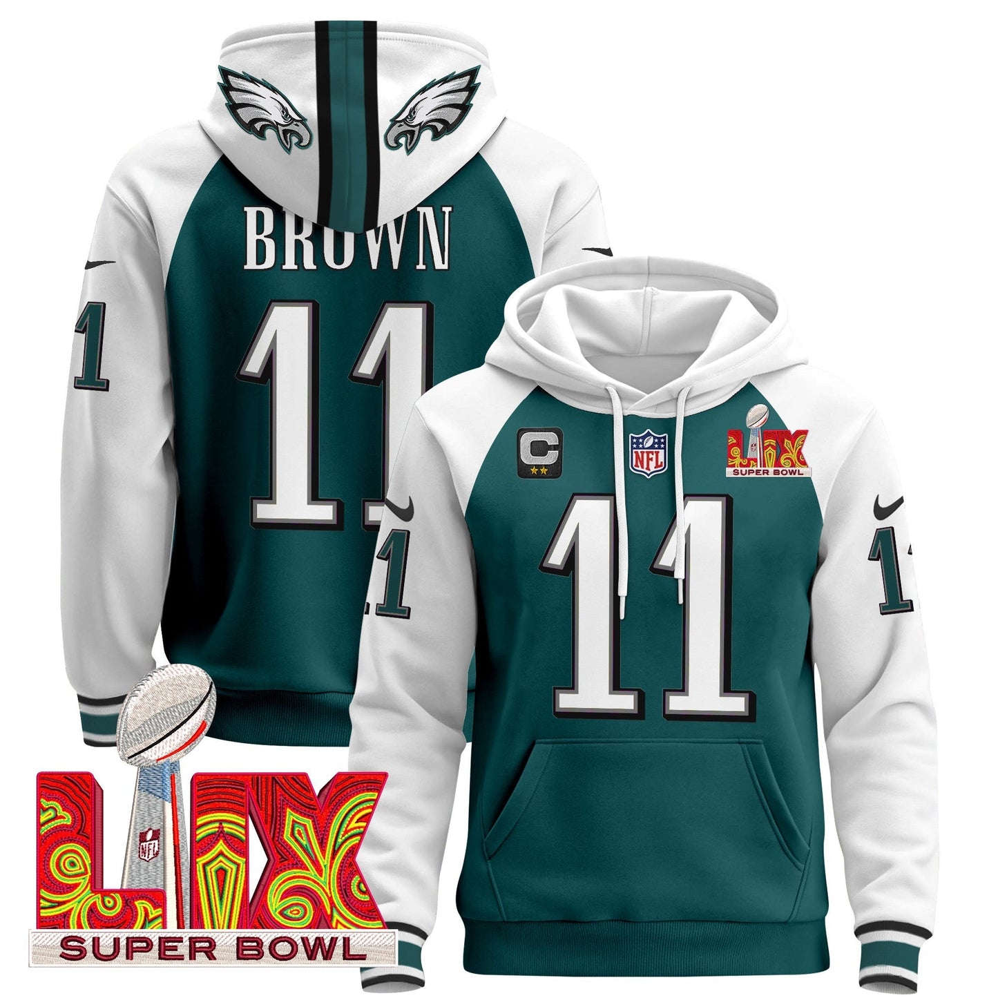 PHI Super Bowl LIX Patch Pullover Hoodie - All Stitched