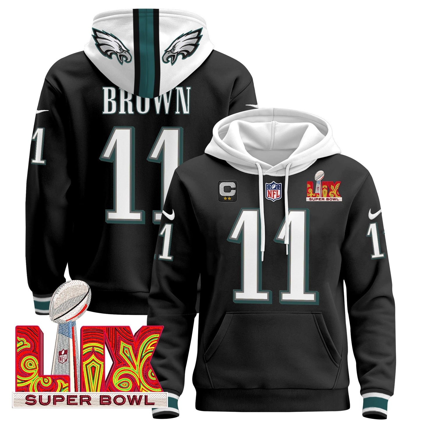 PHI Super Bowl LIX Patch Pullover Hoodie - All Stitched