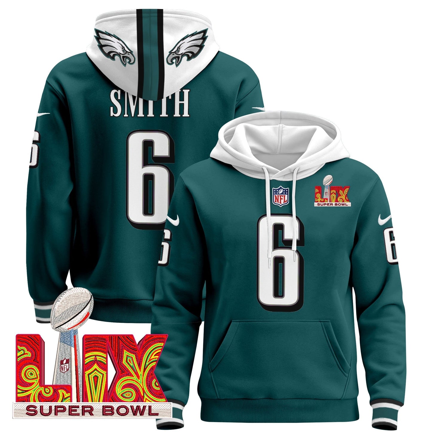 PHI Super Bowl LIX Patch Pullover Hoodie - All Stitched
