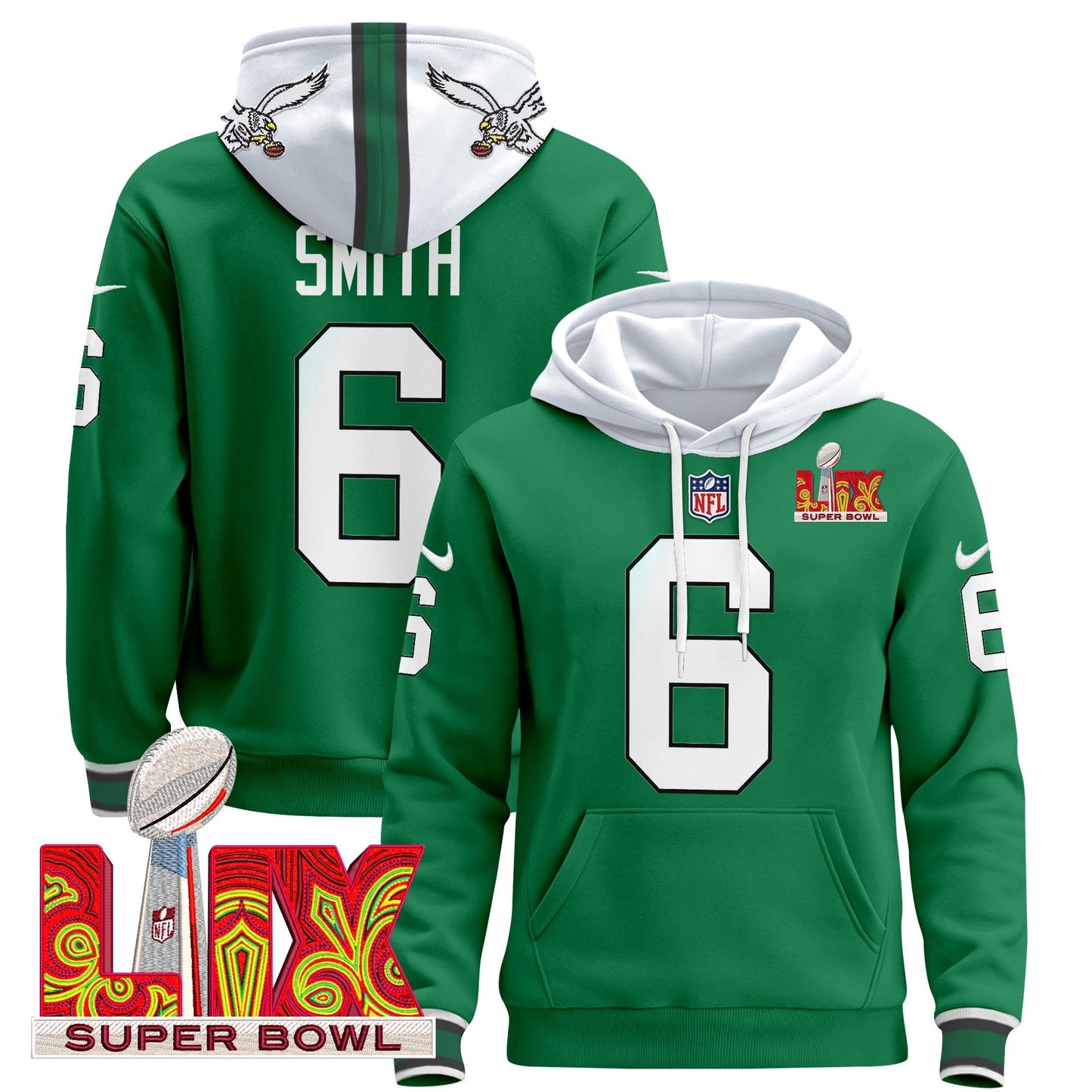 PHI Super Bowl LIX Patch Pullover Hoodie - All Stitched