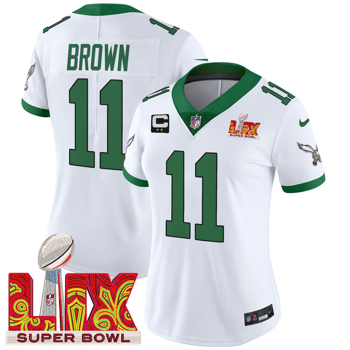 Women's Philadelphia Eagles Super Bowl LIX Patch Vapor Limited Jersey - All Stitched