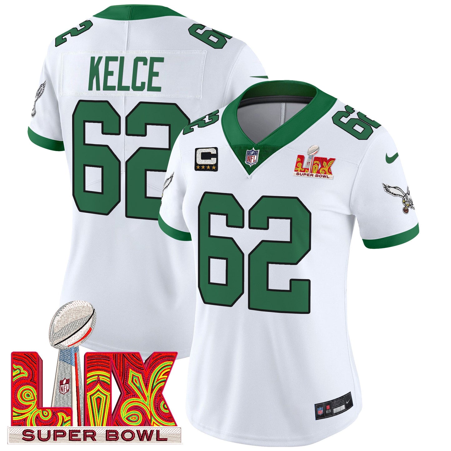 Women's Philadelphia Eagles Super Bowl LIX Patch Vapor Limited Jersey - All Stitched