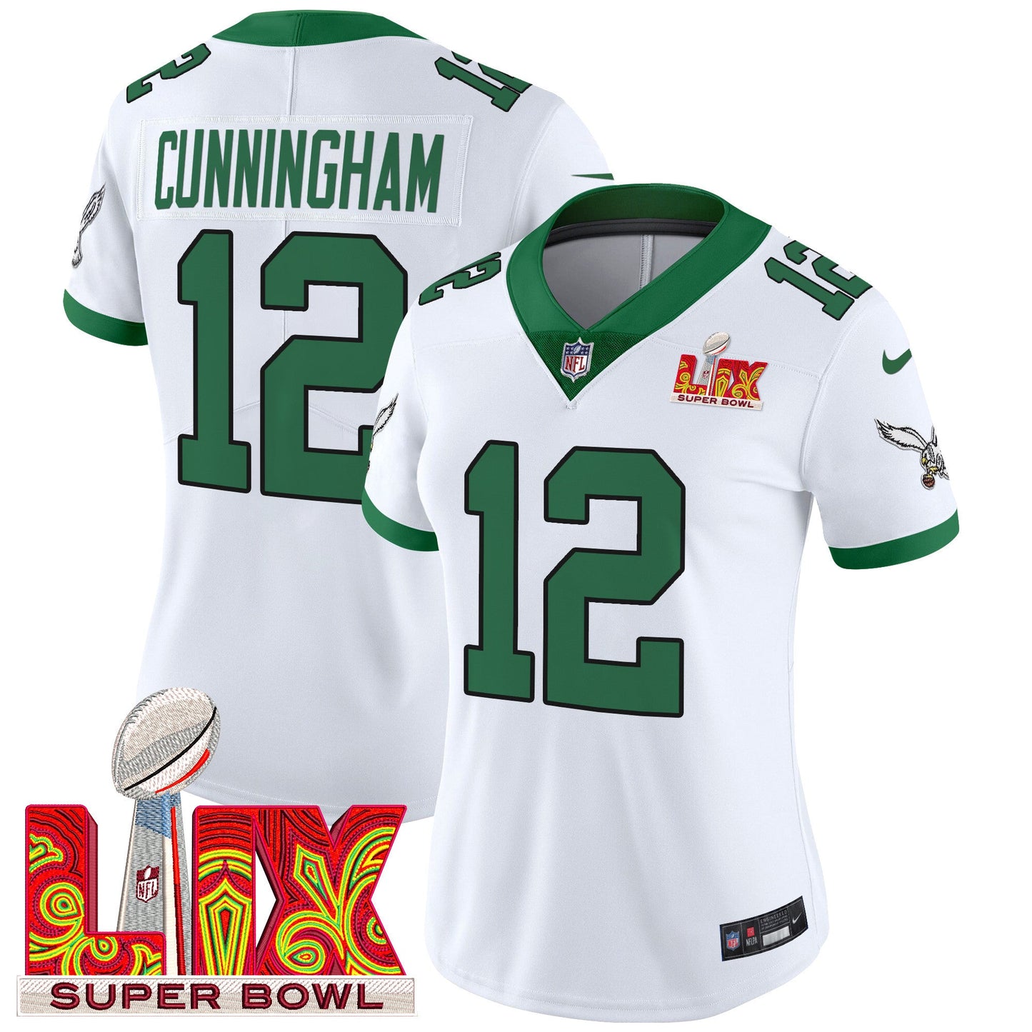 Women's Philadelphia Eagles Super Bowl LIX Patch Vapor Limited Jersey - All Stitched