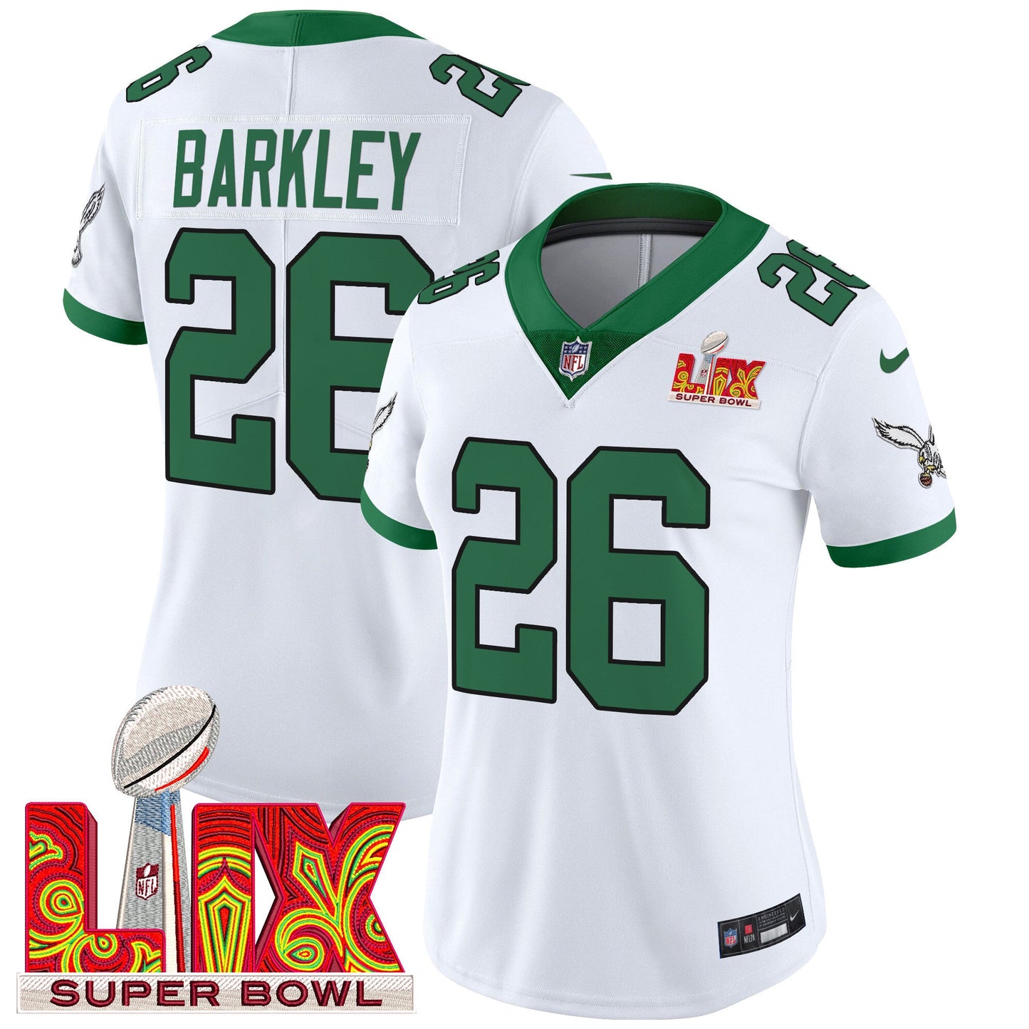 Women's Philadelphia Eagles Super Bowl LIX Patch Vapor Limited Jersey - All Stitched