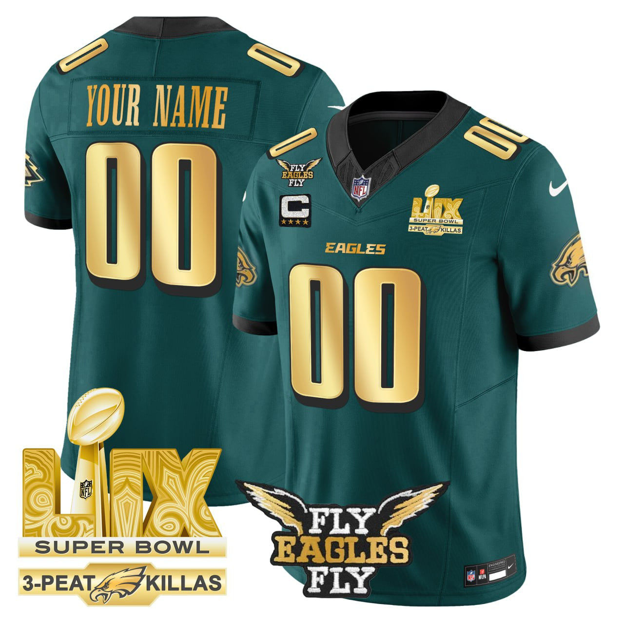 PHI Super Bowl LIX 3-Peat Killas Patch Custom Jersey - All Stitched