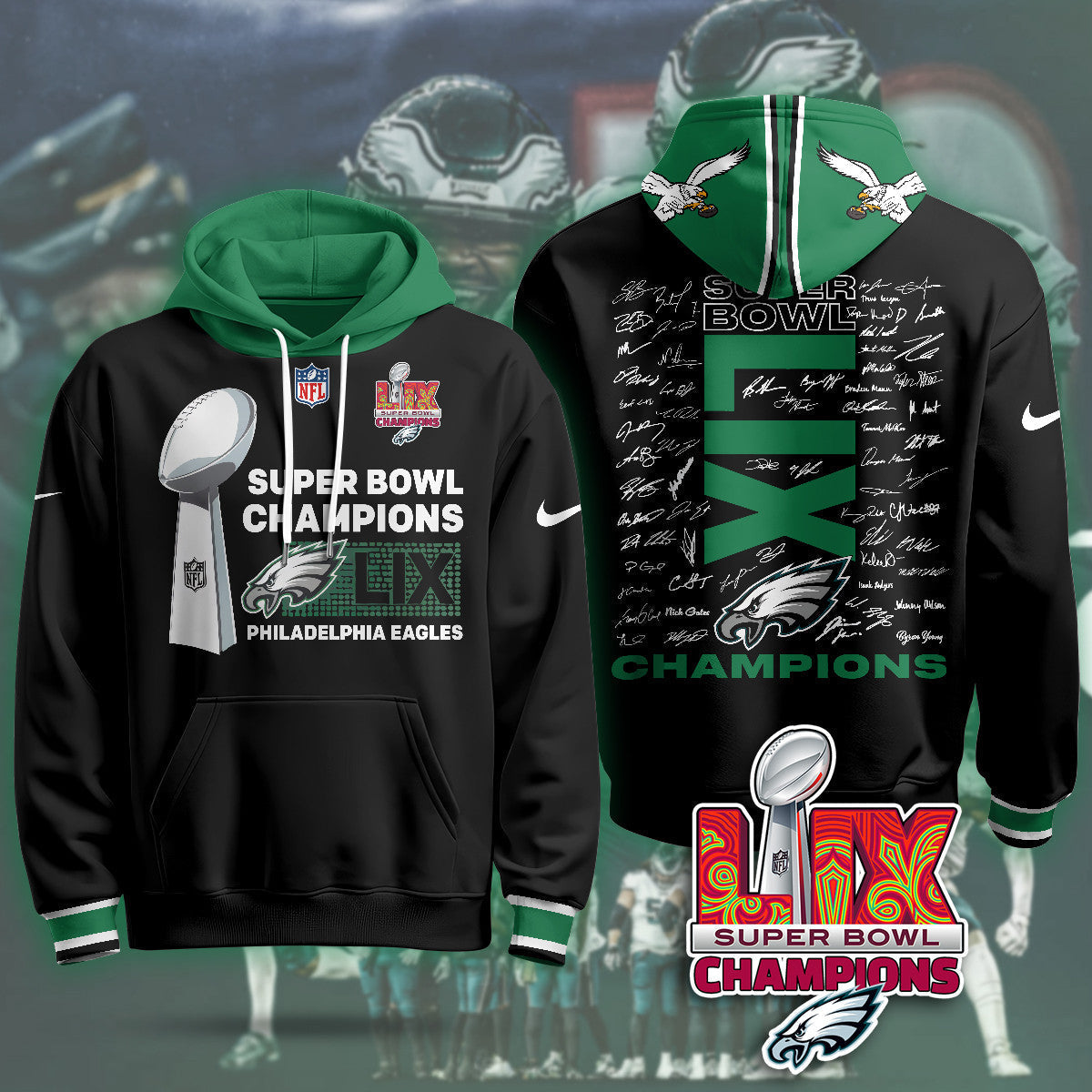PHI Super Bowl LIX Champions Hoodie - Printed