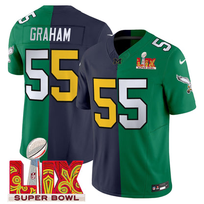 Split PHI Super Bowl LIX & College Football Vapor Limited Jersey - All Stitched