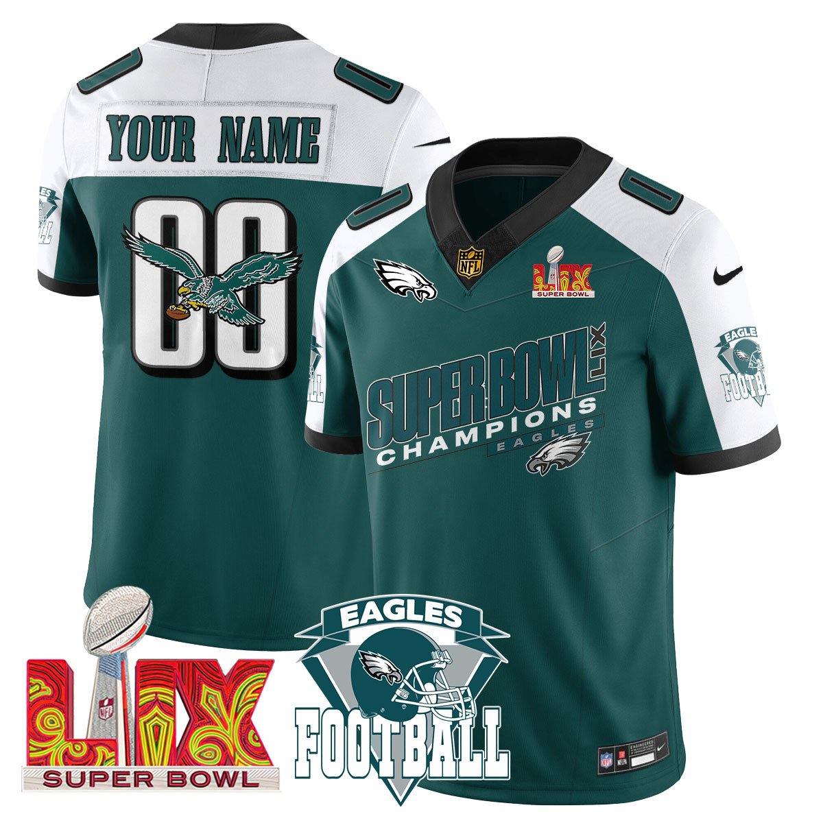Custom PHI Jersey - Super Bowl LIX Champions Patch CN2