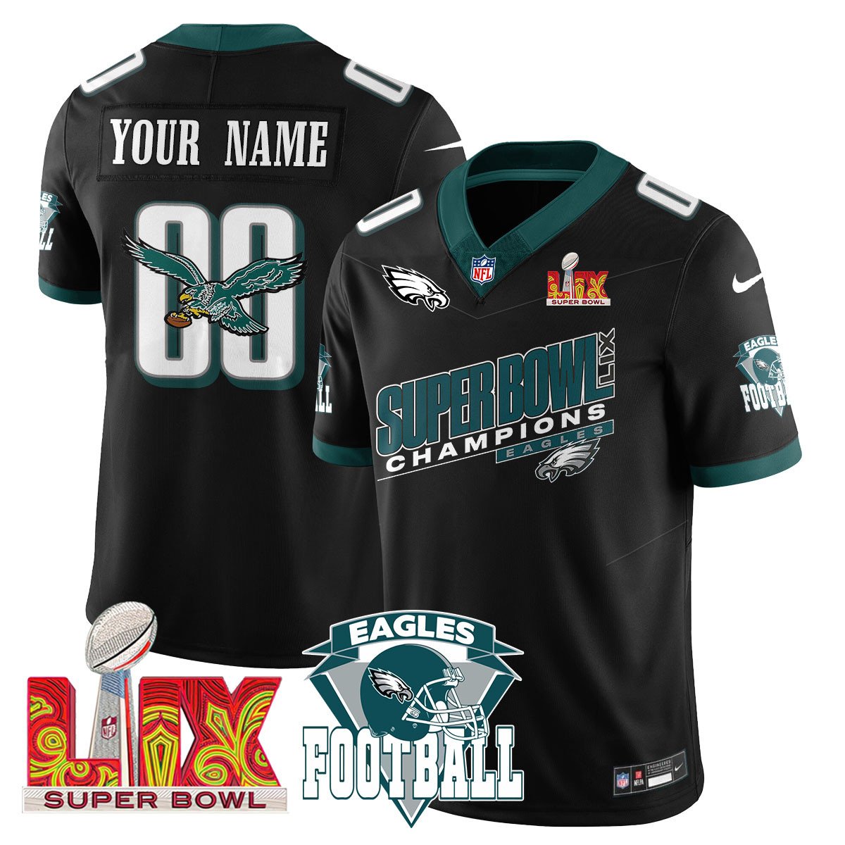 Custom PHI Jersey - Super Bowl LIX Champions Patch CN2
