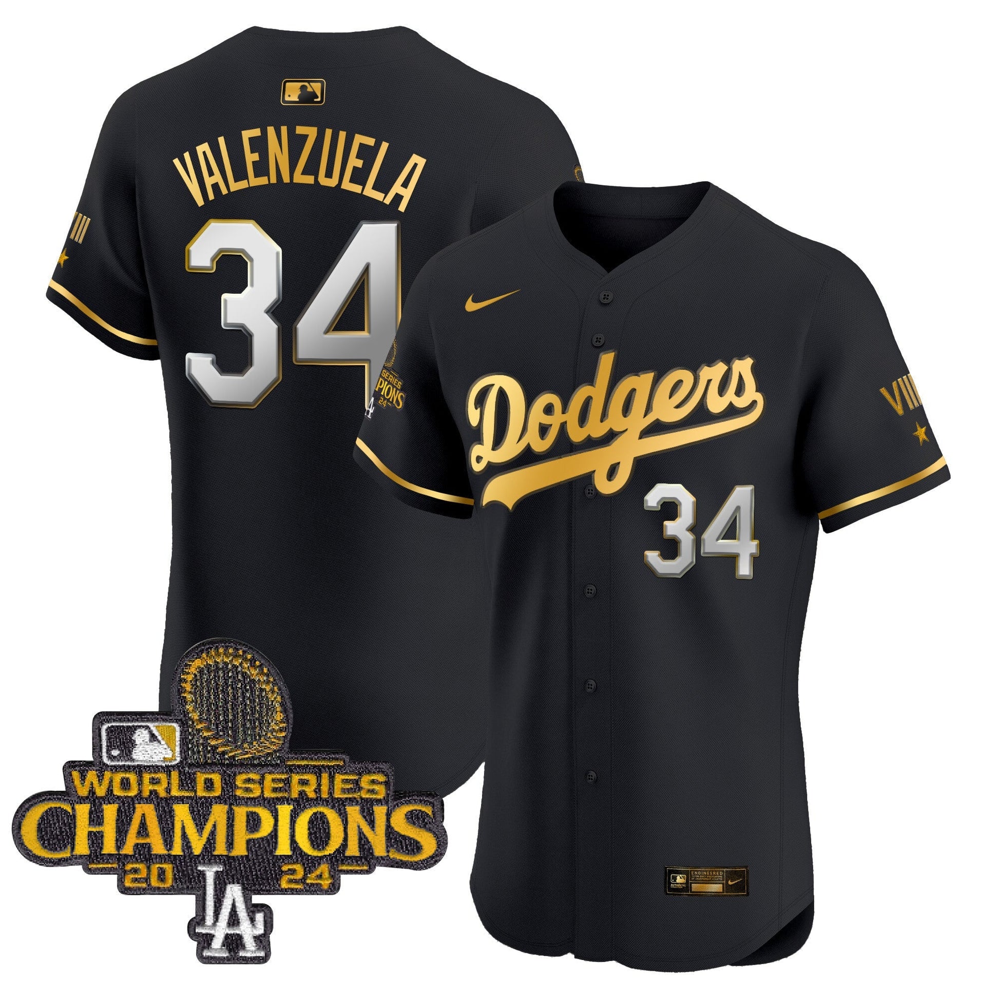 Men's Dodgers 2024 World Series Champions Gold Trim Vapor Premier Elite Jersey V3 - All Stitched