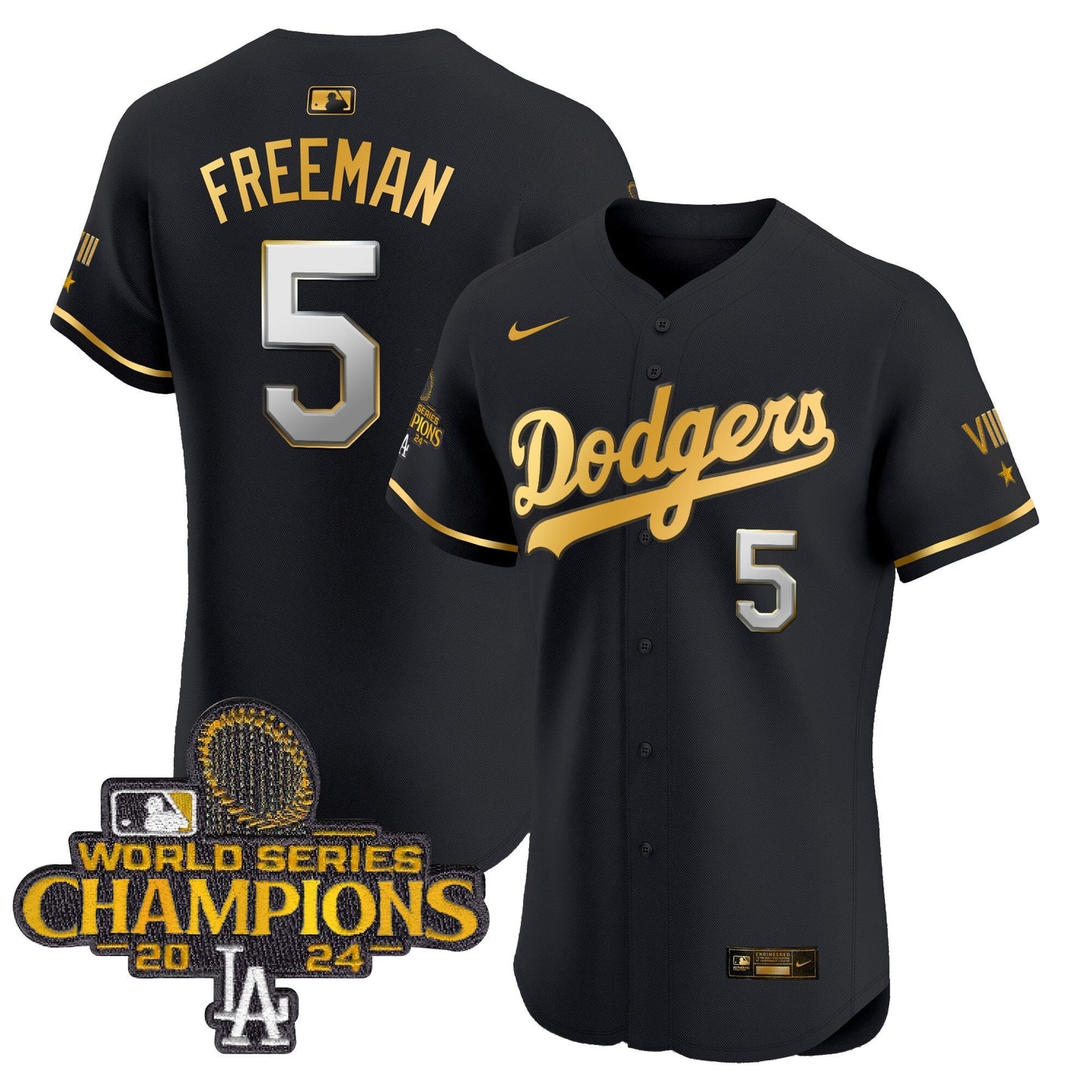 Men's Dodgers 2024 World Series Champions Gold Trim Vapor Premier Elite Jersey V3 - All Stitched