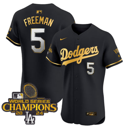 Men's Dodgers 2024 World Series Champions Gold Trim Vapor Premier Elite Jersey V3 - All Stitched