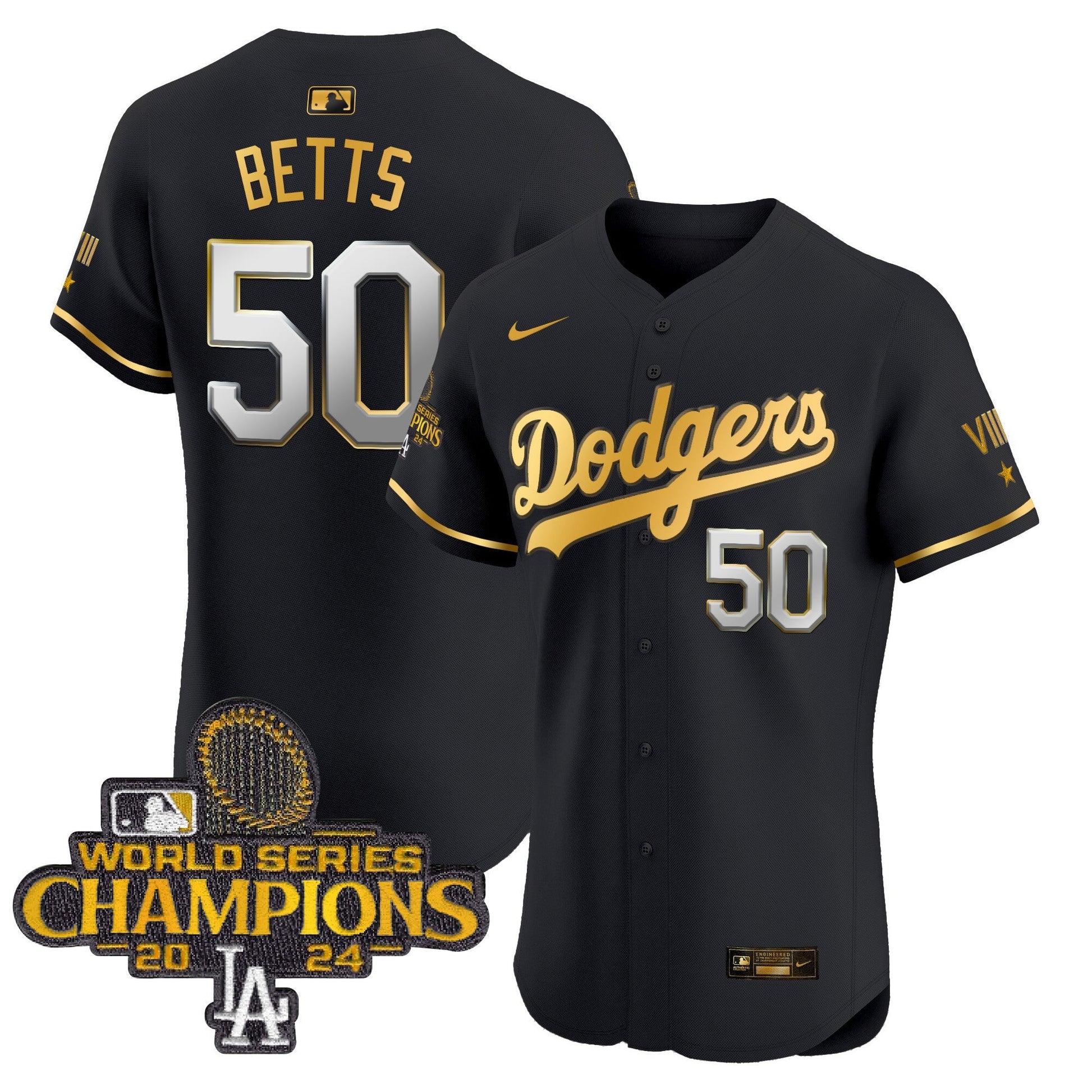 Men's Dodgers 2024 World Series Champions Gold Trim Vapor Premier Elite Jersey V3 - All Stitched