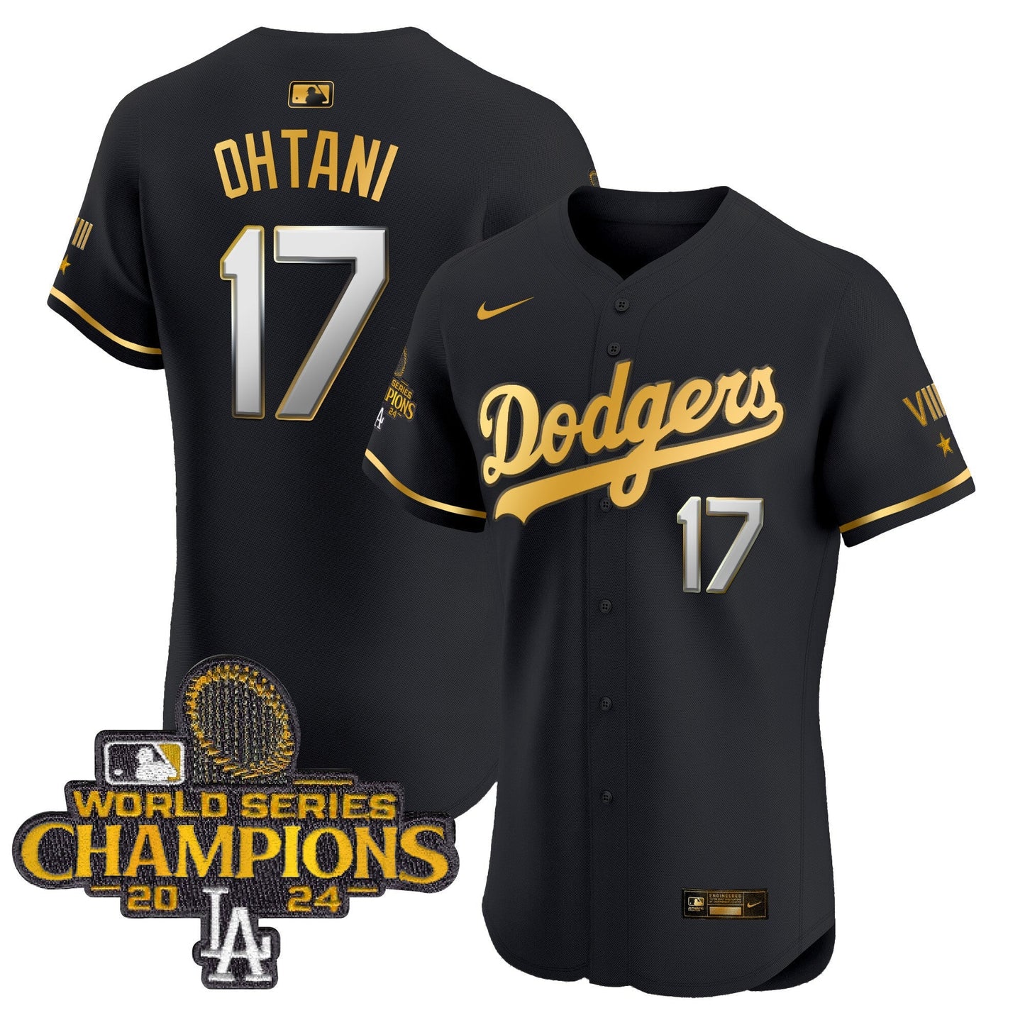 Men's Dodgers 2024 World Series Champions Gold Trim Vapor Premier Elite Jersey V3 - All Stitched