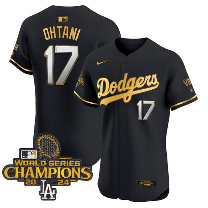 Men's Dodgers 2024 World Series Champions Gold Trim Vapor Premier Elite Jersey V3 - All Stitched