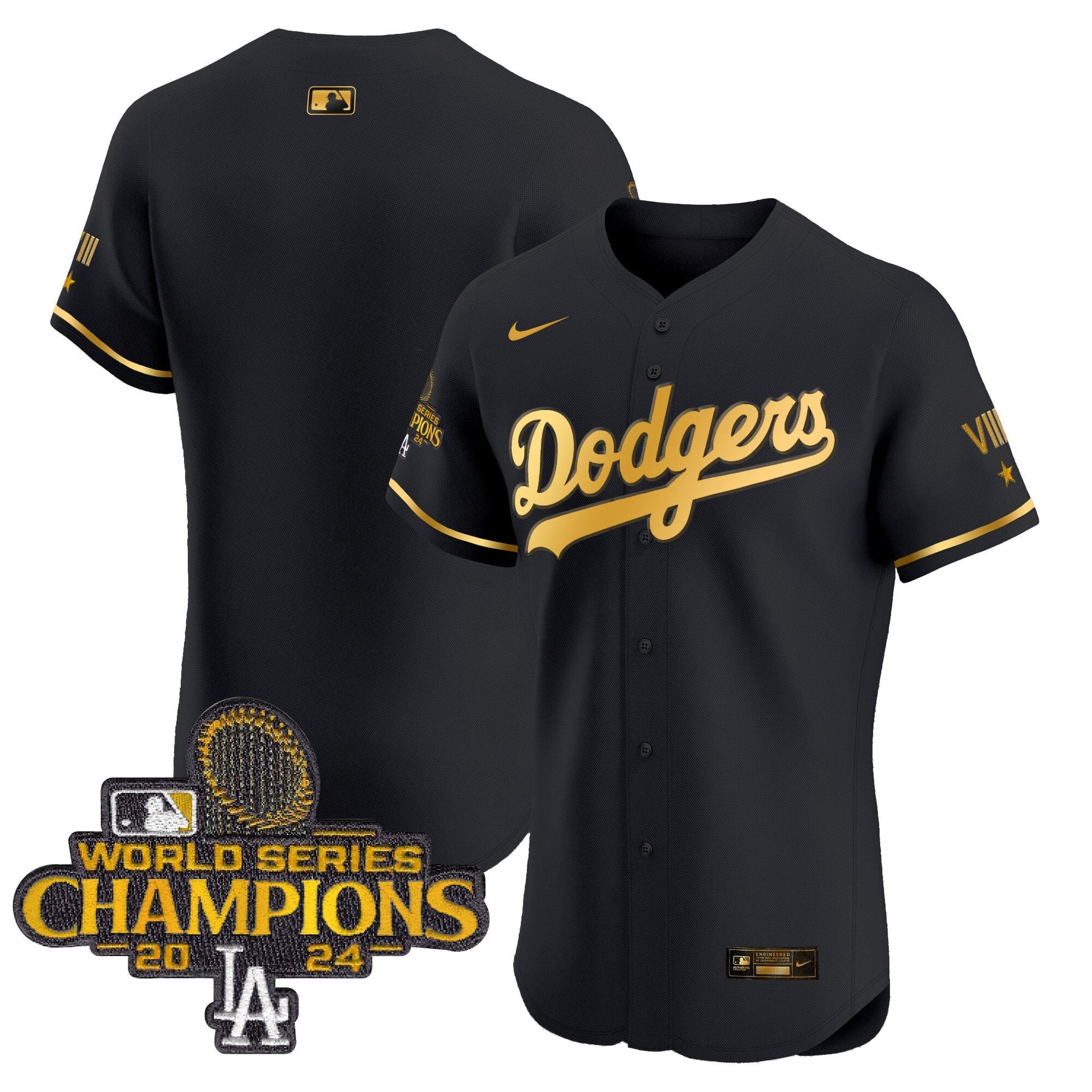 Men's Dodgers 2024 World Series Champions Gold Trim Vapor Premier Elite Jersey V3 - All Stitched