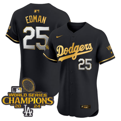 Men's Dodgers 2024 World Series Champions Gold Trim Vapor Premier Elite Jersey V3 - All Stitched