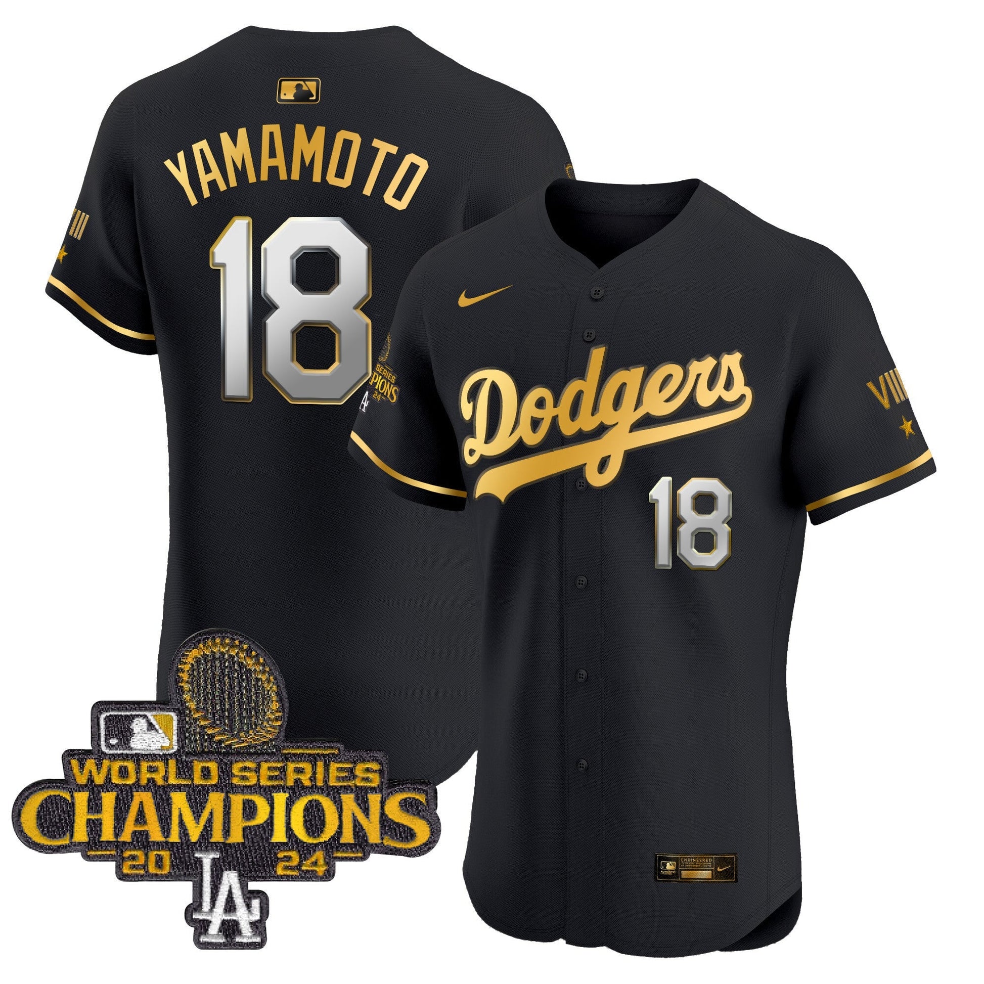 Men's Dodgers 2024 World Series Champions Gold Trim Vapor Premier Elite Jersey V3 - All Stitched