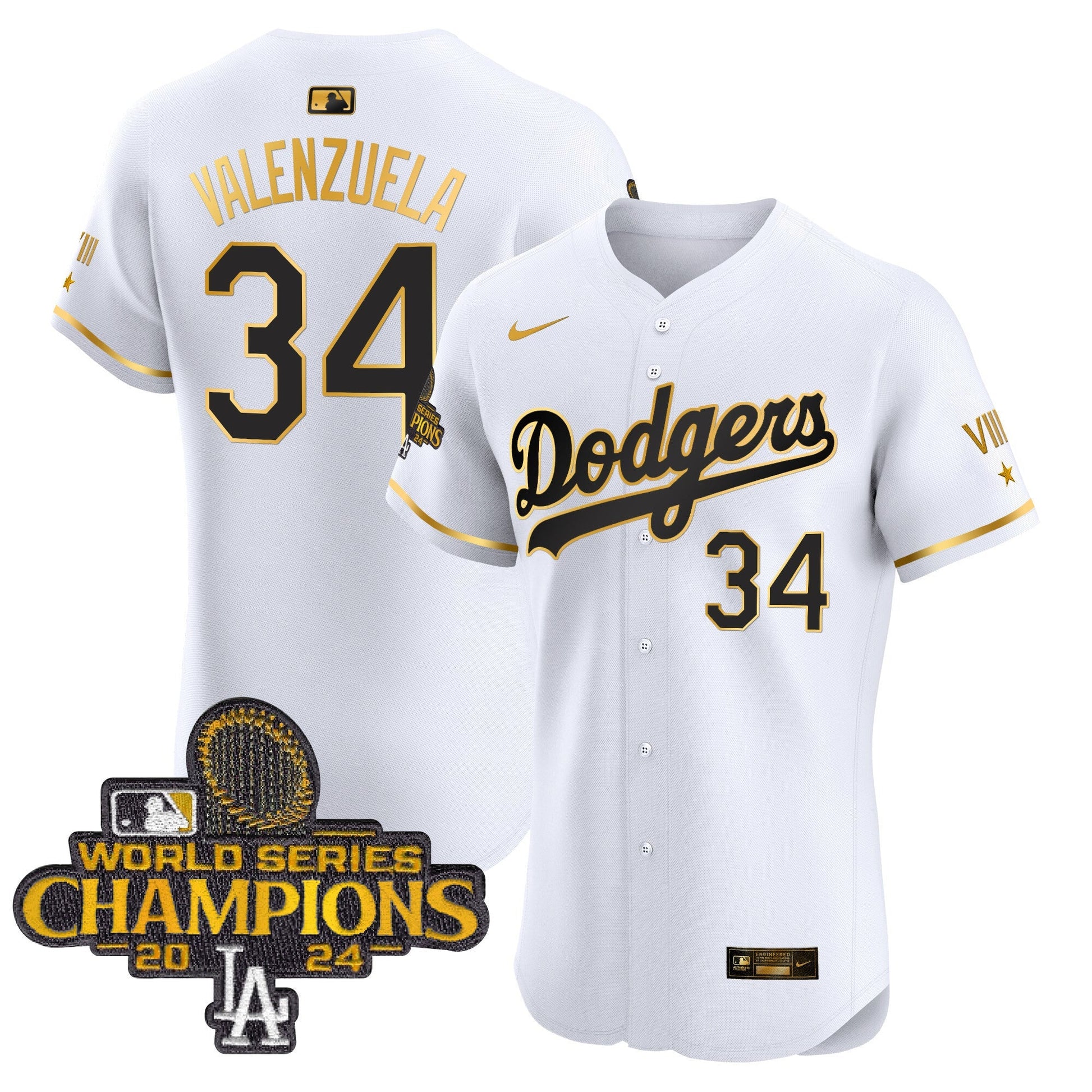 Men's Dodgers 2024 World Series Champions Gold Trim Vapor Premier Elite Jersey V3 - All Stitched