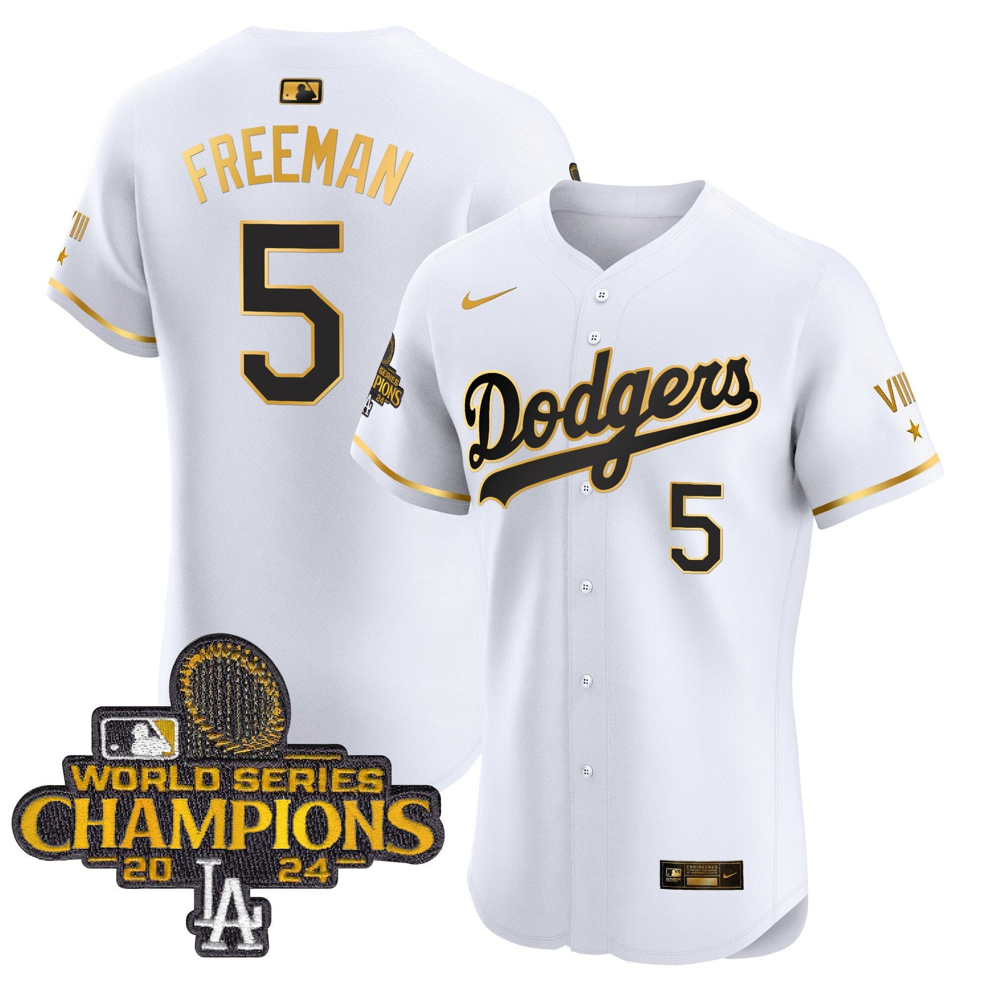 Men's Dodgers 2024 World Series Champions Gold Trim Vapor Premier Elite Jersey V3 - All Stitched