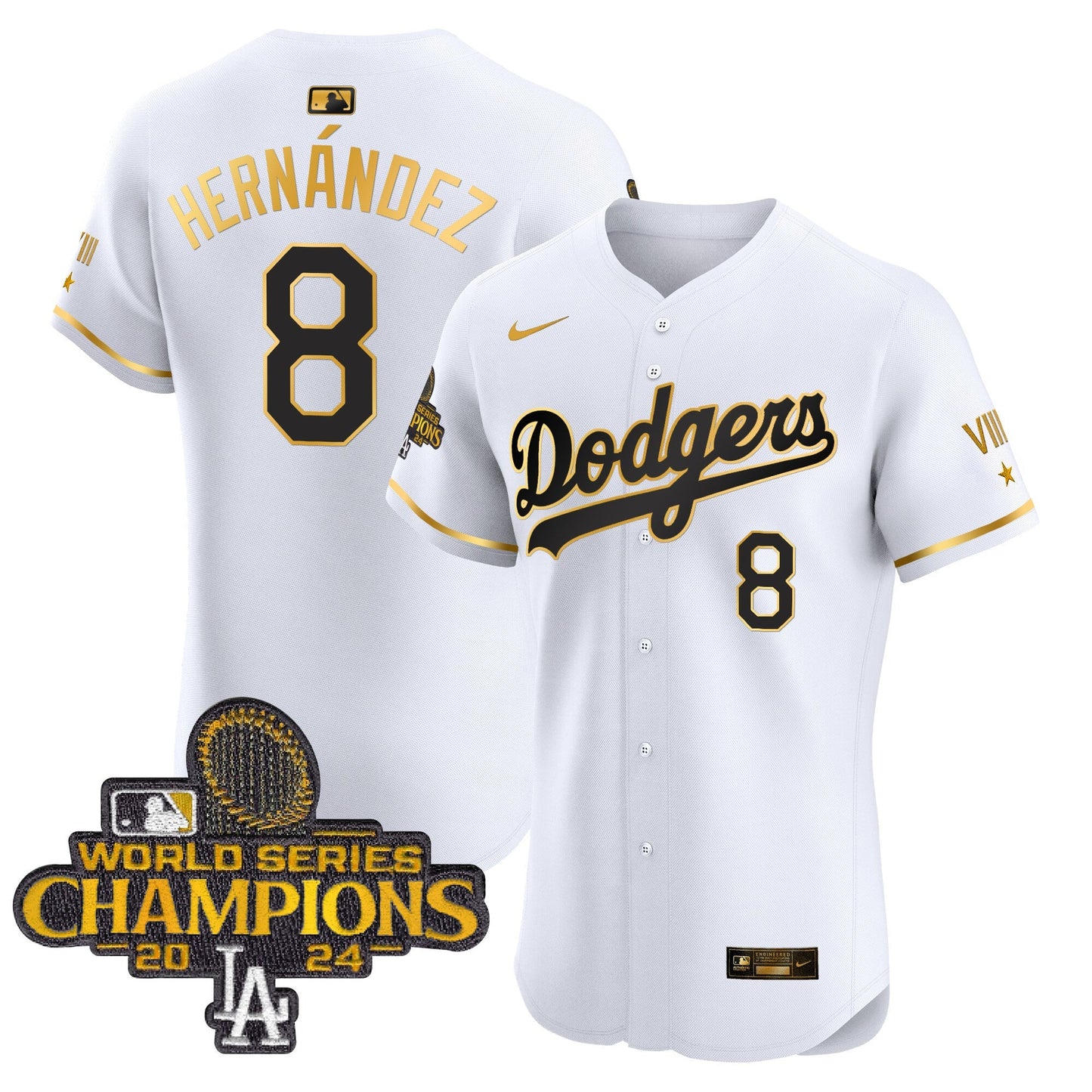 Men's Dodgers 2024 World Series Champions Gold Trim Vapor Premier Elite Jersey V3 - All Stitched