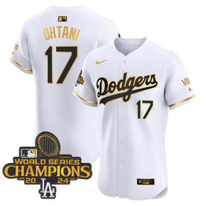 Men's Dodgers 2024 World Series Champions Gold Trim Vapor Premier Elite Jersey V3 - All Stitched