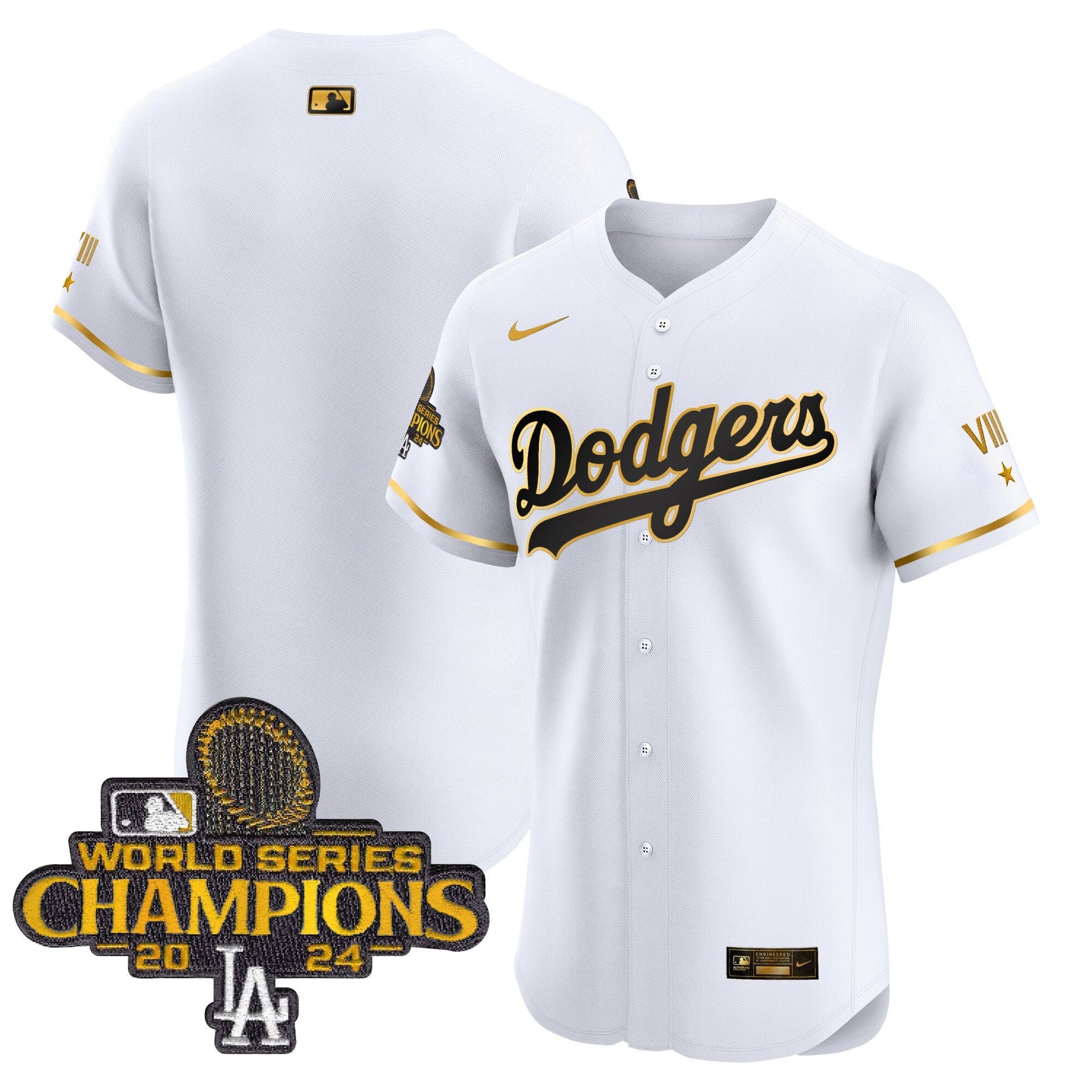 Men's Dodgers 2024 World Series Champions Gold Trim Vapor Premier Elite Jersey V3 - All Stitched