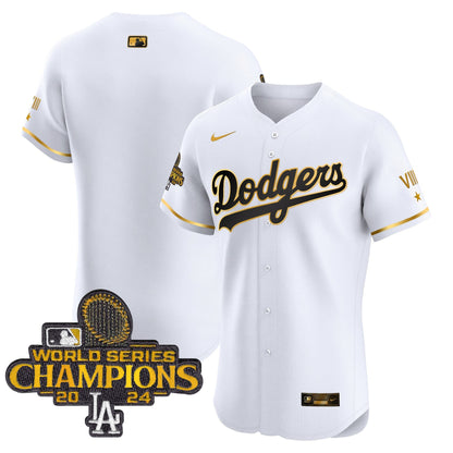 Men's Dodgers 2024 World Series Champions Gold Trim Vapor Premier Elite Jersey V3 - All Stitched