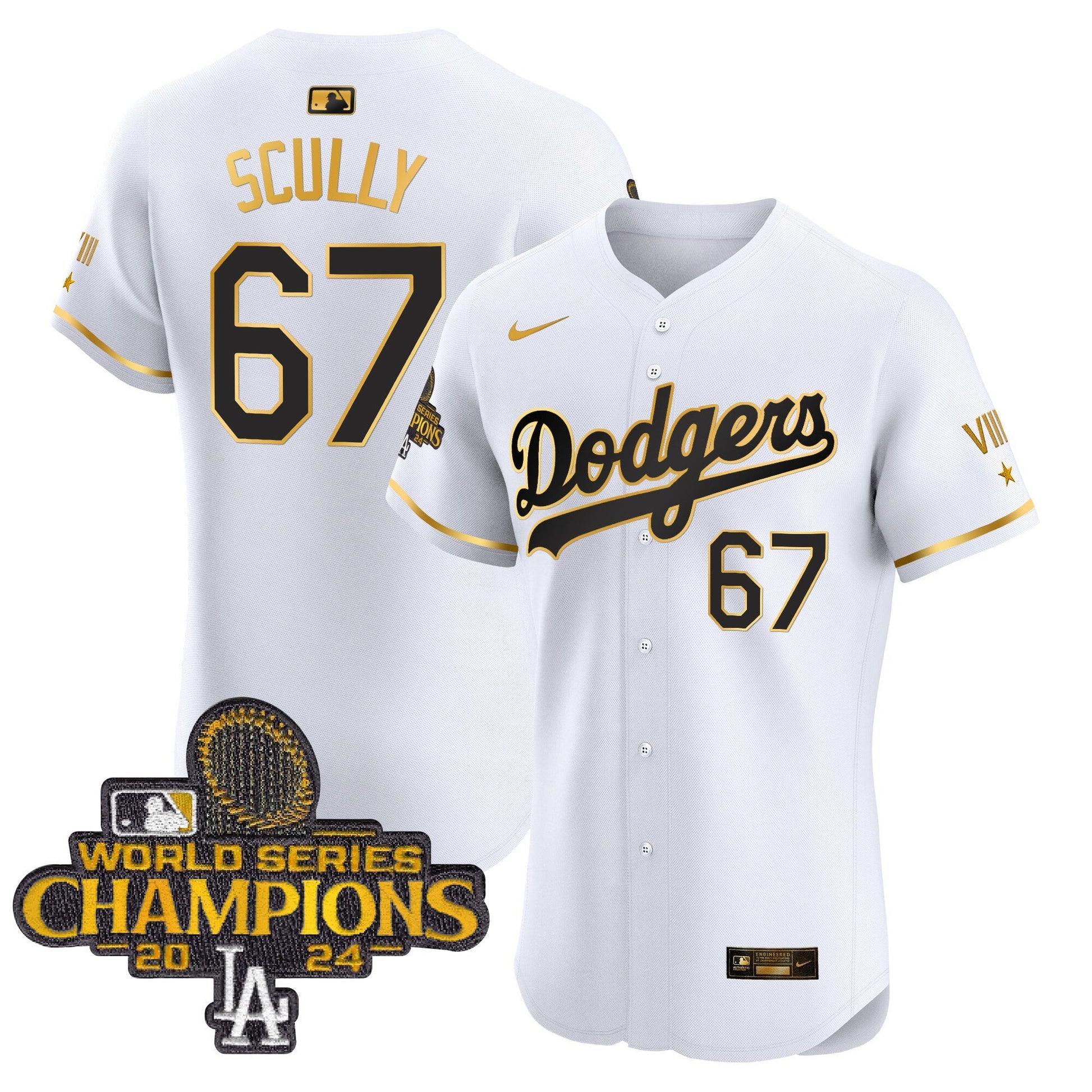 Men's Dodgers 2024 World Series Champions Gold Trim Vapor Premier Elite Jersey V3 - All Stitched