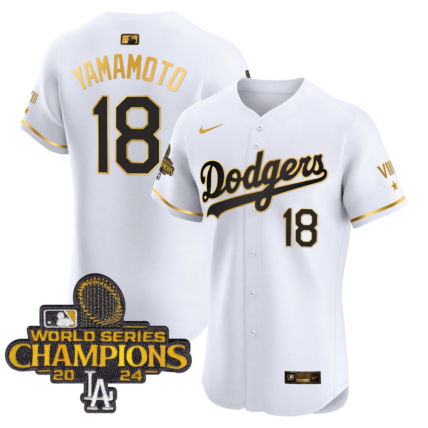 Men's Dodgers 2024 World Series Champions Gold Trim Vapor Premier Elite Jersey V3 - All Stitched
