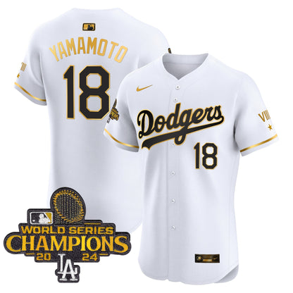 Men's Dodgers 2024 World Series Champions Gold Trim Vapor Premier Elite Jersey V3 - All Stitched