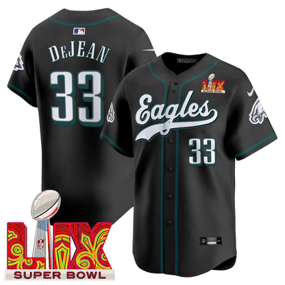 Men's Philadelphia Eagles Midnight Green Super Bowl LIX Vapor Baseball Jersey - All Stitched