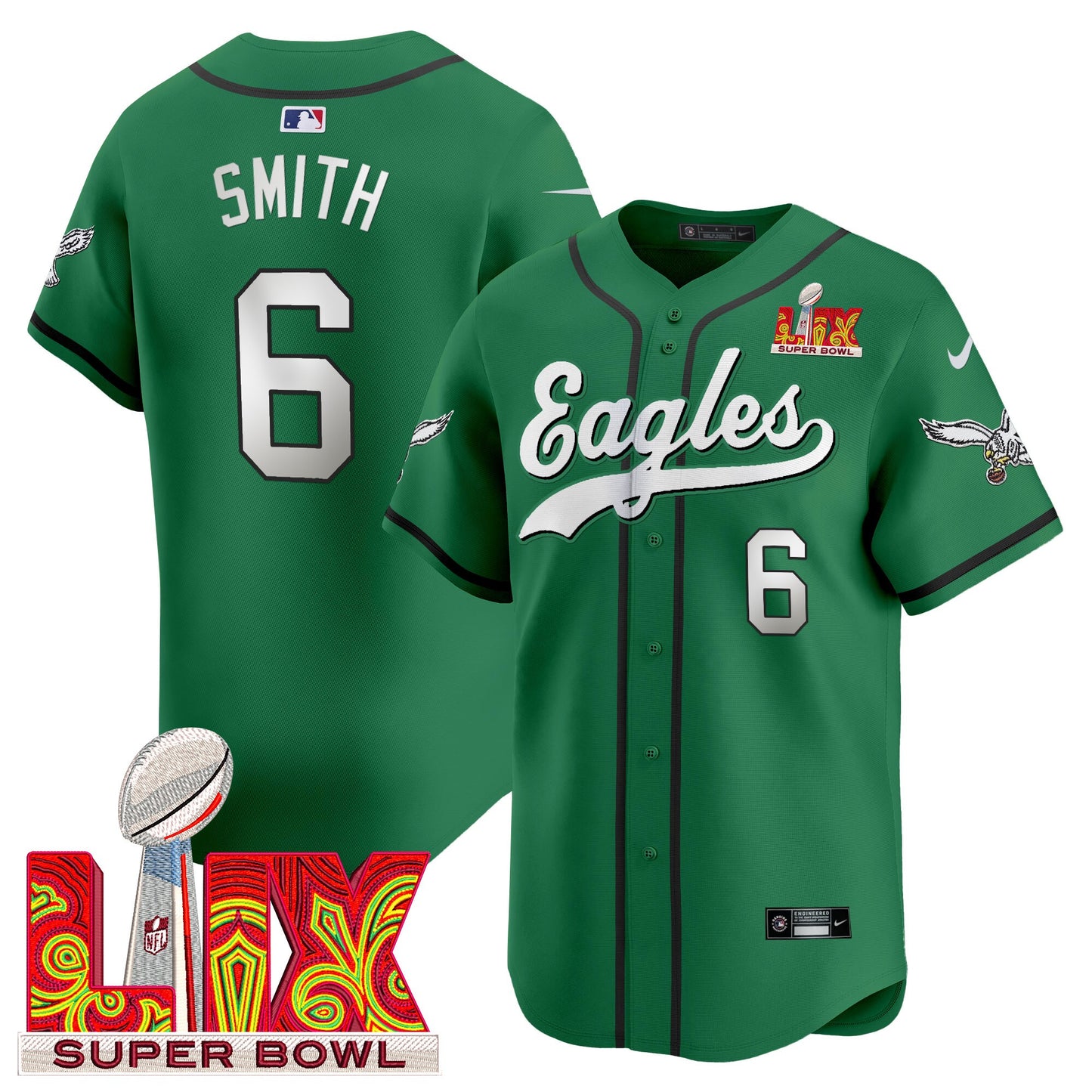 Men's Philadelphia Eagles Midnight Green Super Bowl LIX Vapor Baseball Jersey - All Stitched