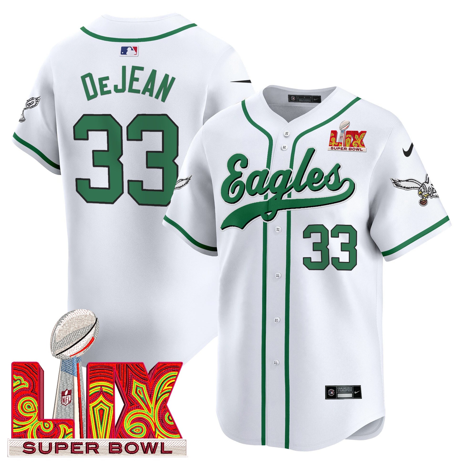 Men's Philadelphia Eagles Midnight Green Super Bowl LIX Vapor Baseball Jersey - All Stitched