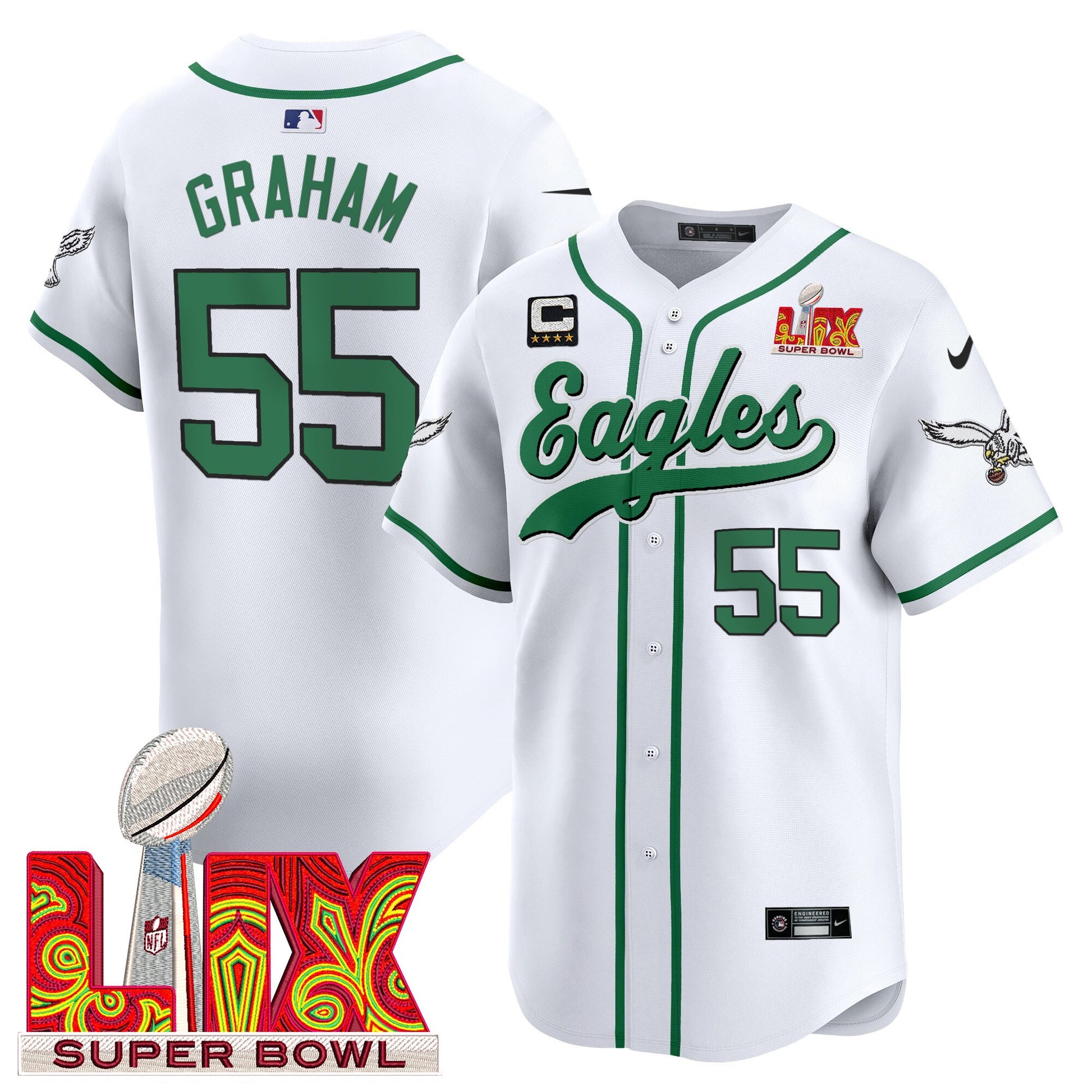 Men's Philadelphia Eagles Midnight Green Super Bowl LIX Vapor Baseball Jersey - All Stitched