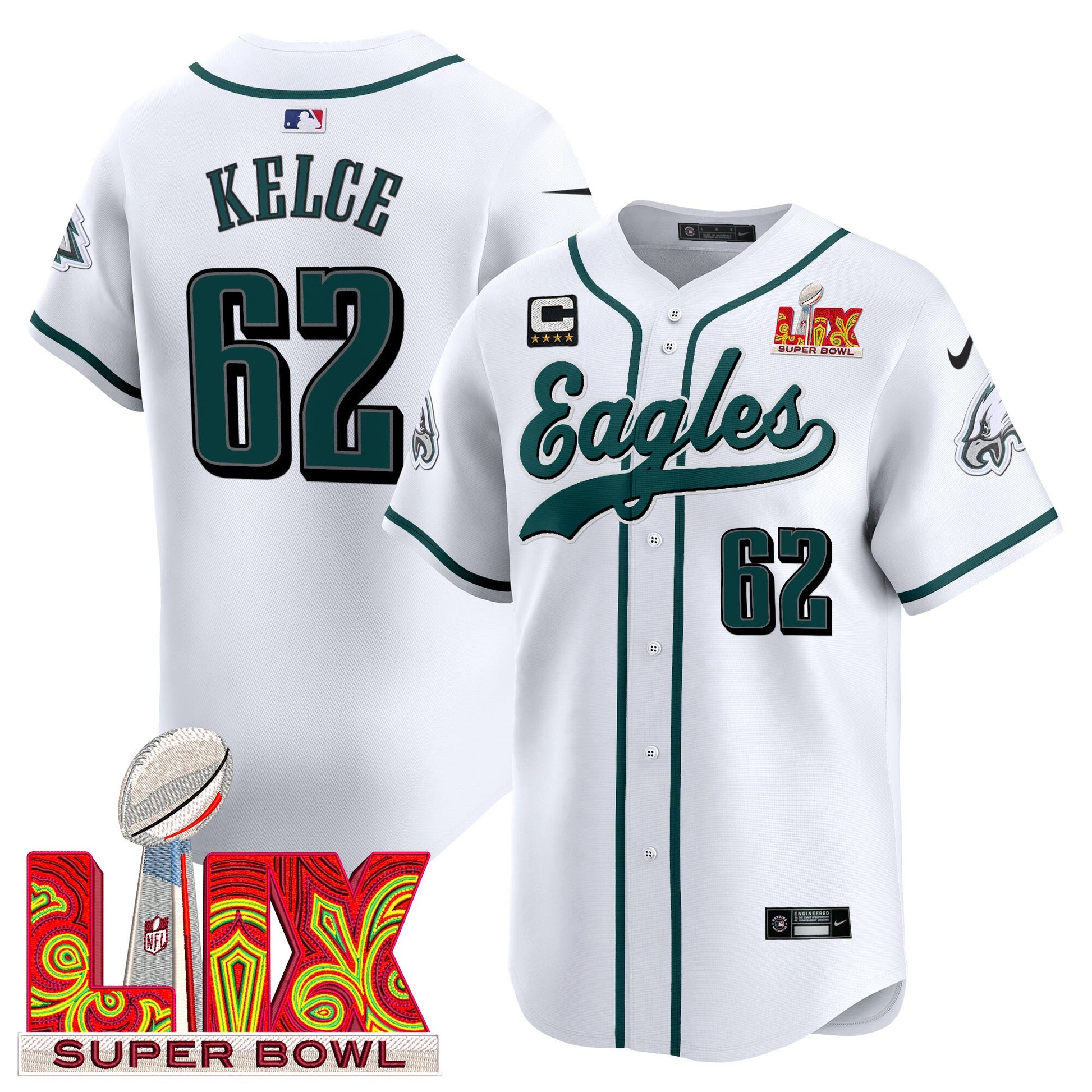 Men's Philadelphia Eagles Midnight Green Super Bowl LIX Vapor Baseball Jersey - All Stitched