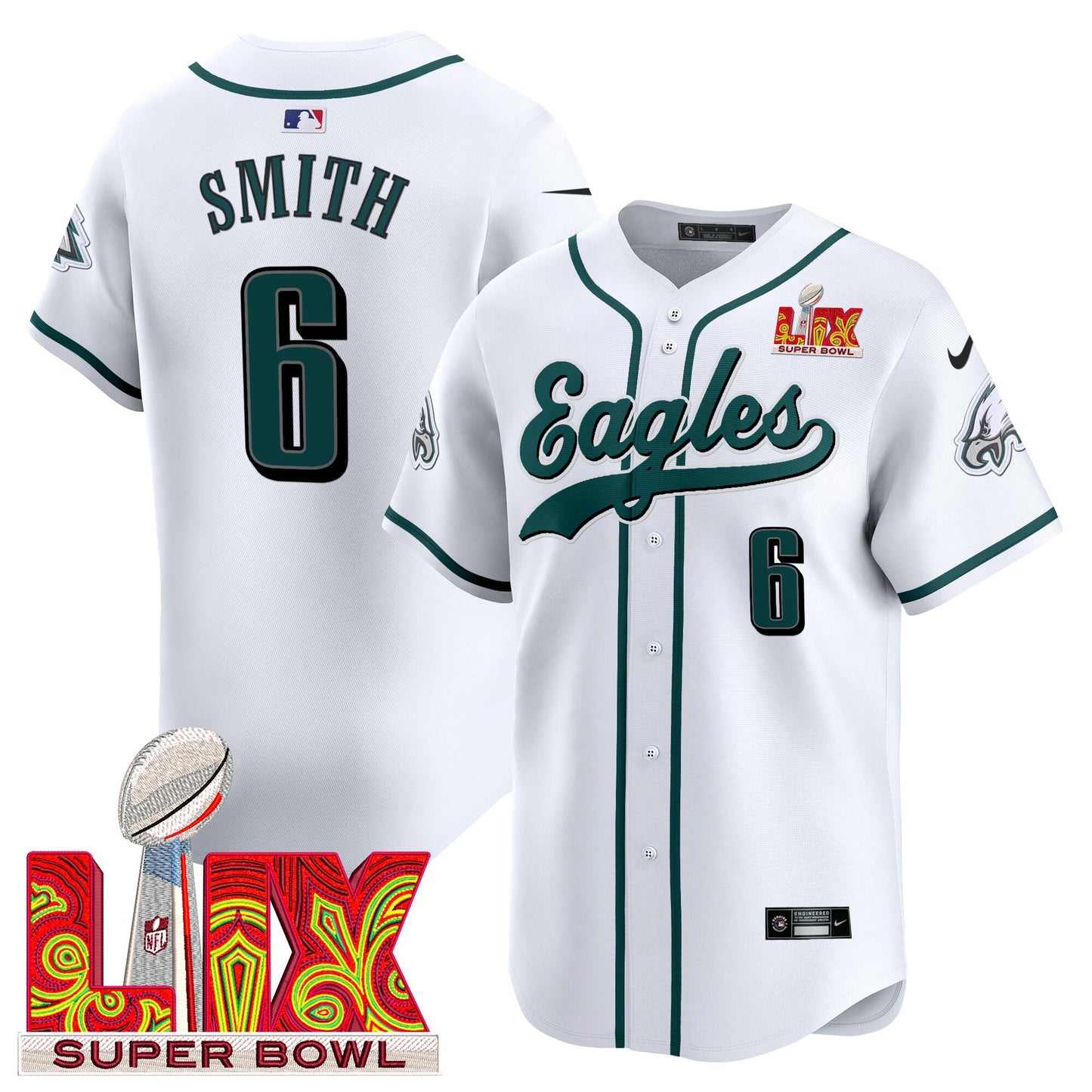 Men's Philadelphia Eagles Midnight Green Super Bowl LIX Vapor Baseball Jersey - All Stitched