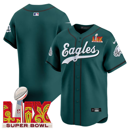 Men's Philadelphia Eagles Midnight Green Super Bowl LIX Vapor Baseball Jersey - All Stitched