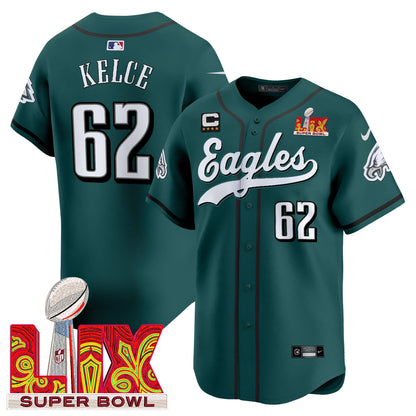 Men's Philadelphia Eagles Midnight Green Super Bowl LIX Vapor Baseball Jersey - All Stitched