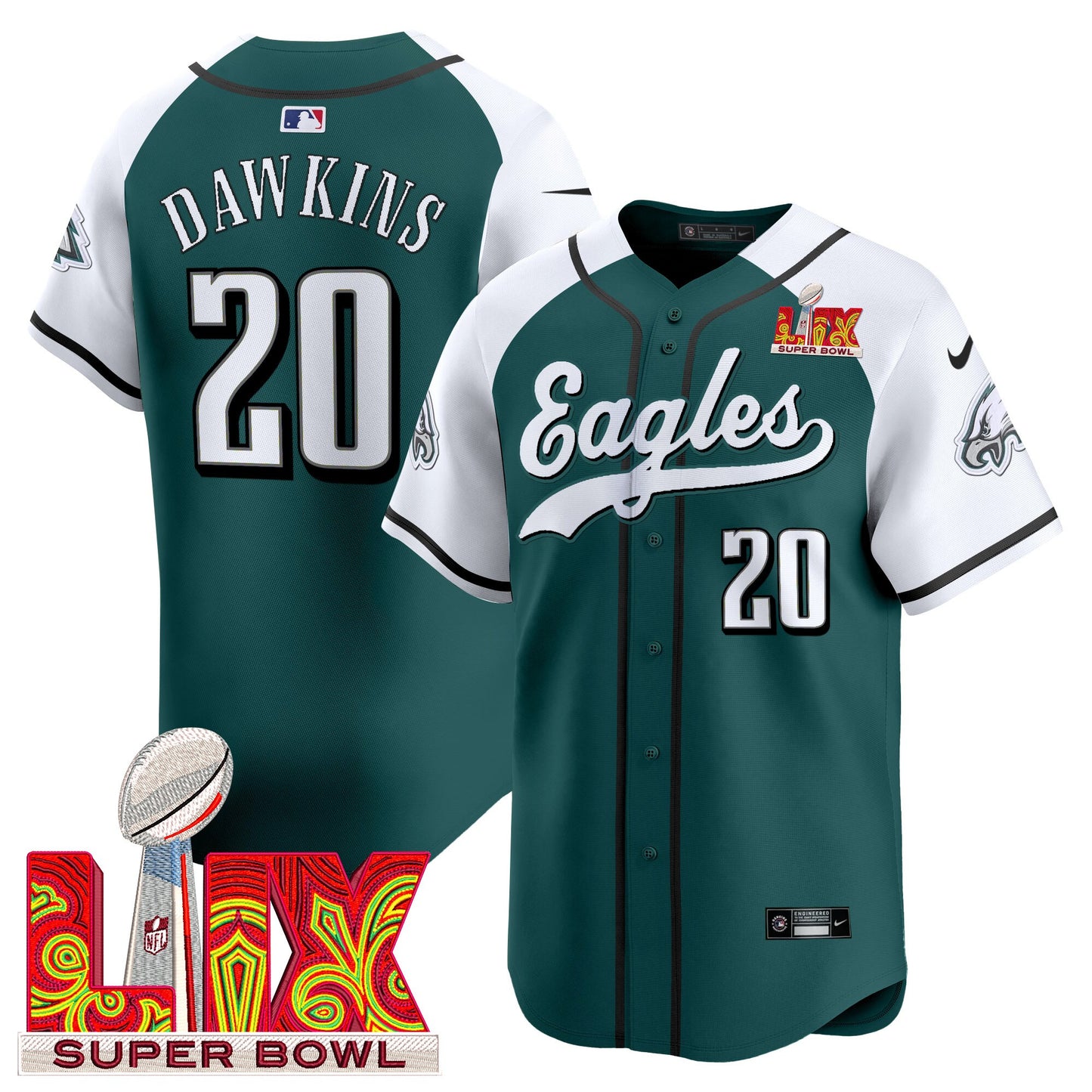 Men's Philadelphia Eagles Midnight Green Super Bowl LIX Vapor Baseball Jersey - All Stitched