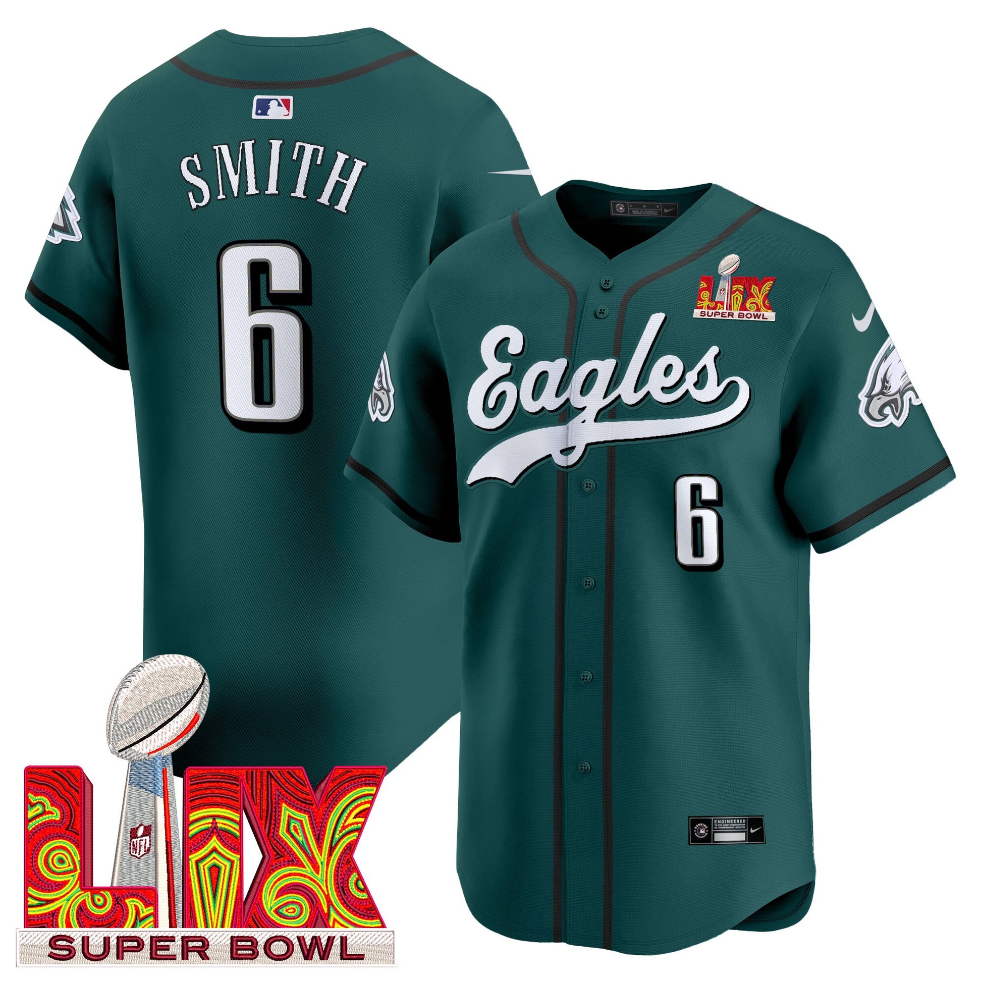 Men's Philadelphia Eagles Midnight Green Super Bowl LIX Vapor Baseball Jersey - All Stitched