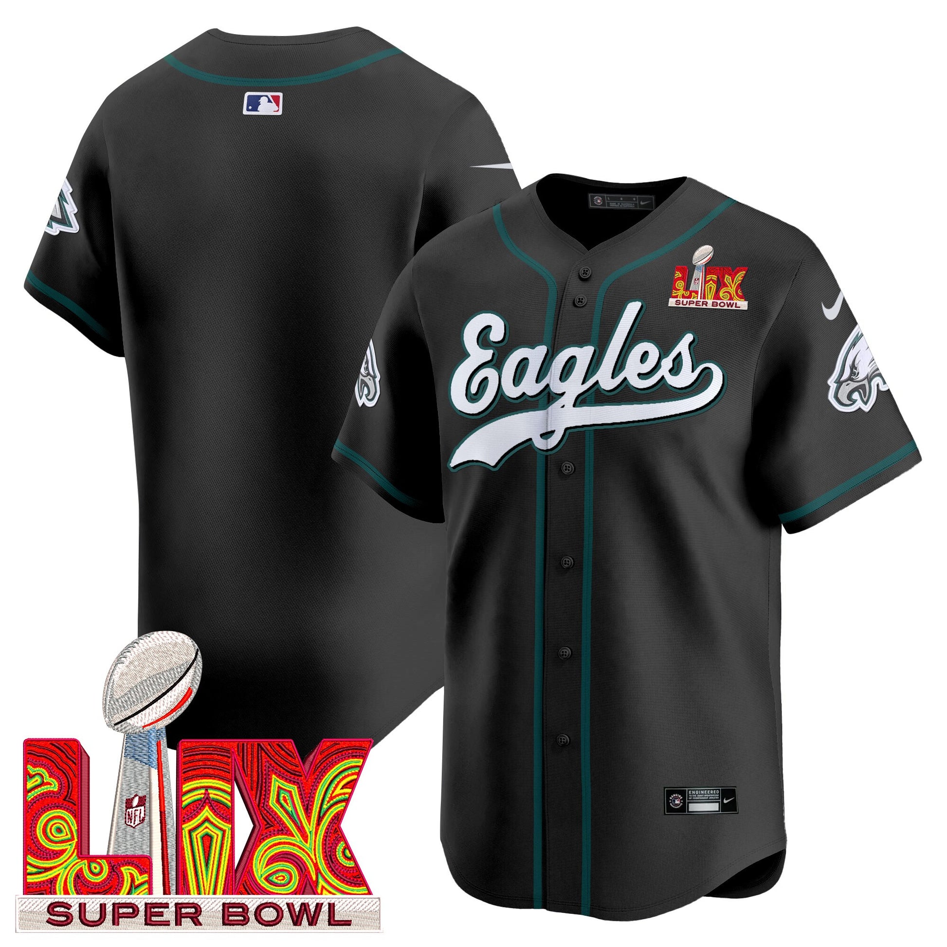 Men's Philadelphia Eagles Midnight Green Super Bowl LIX Vapor Baseball Jersey - All Stitched
