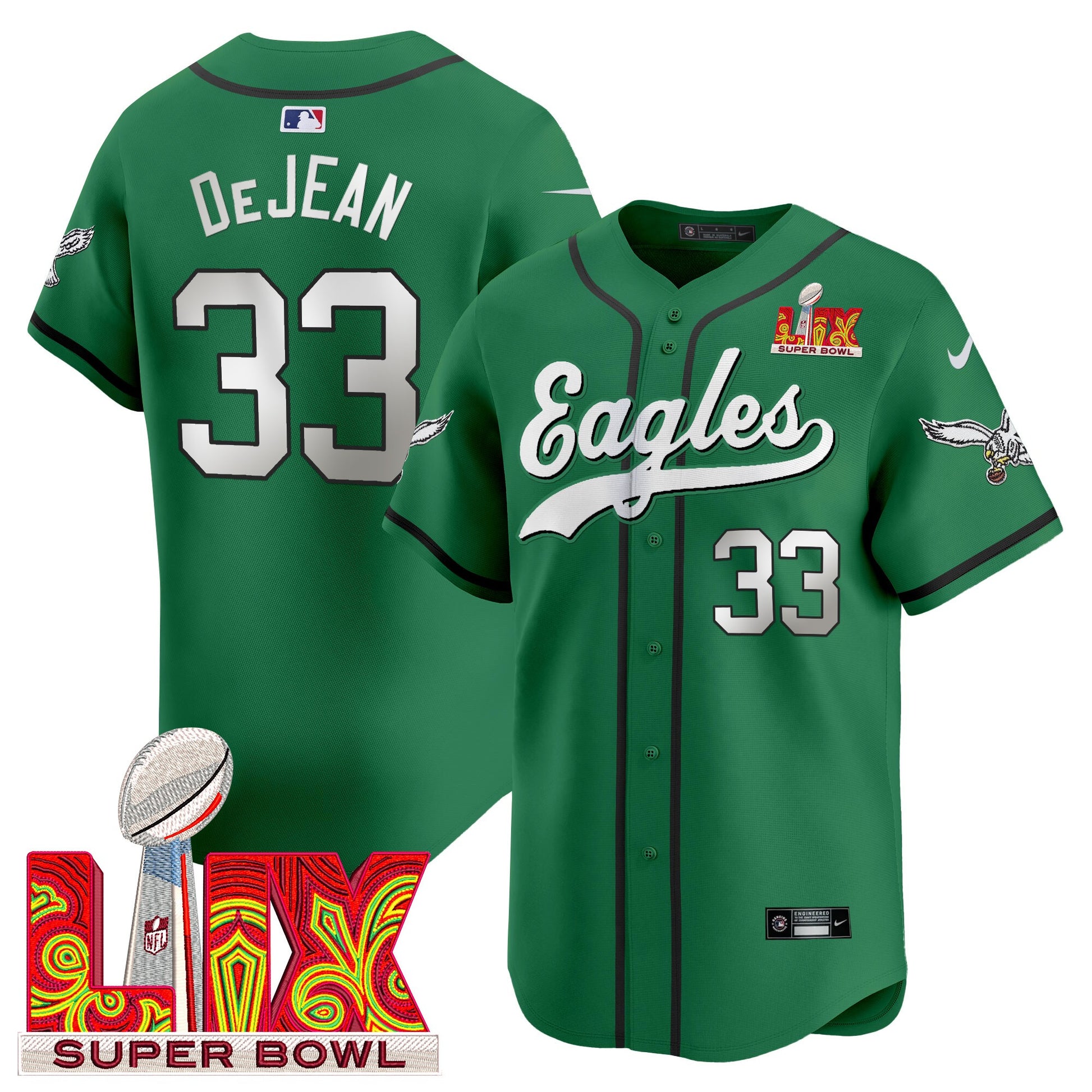 Men's Philadelphia Eagles Midnight Green Super Bowl LIX Vapor Baseball Jersey - All Stitched