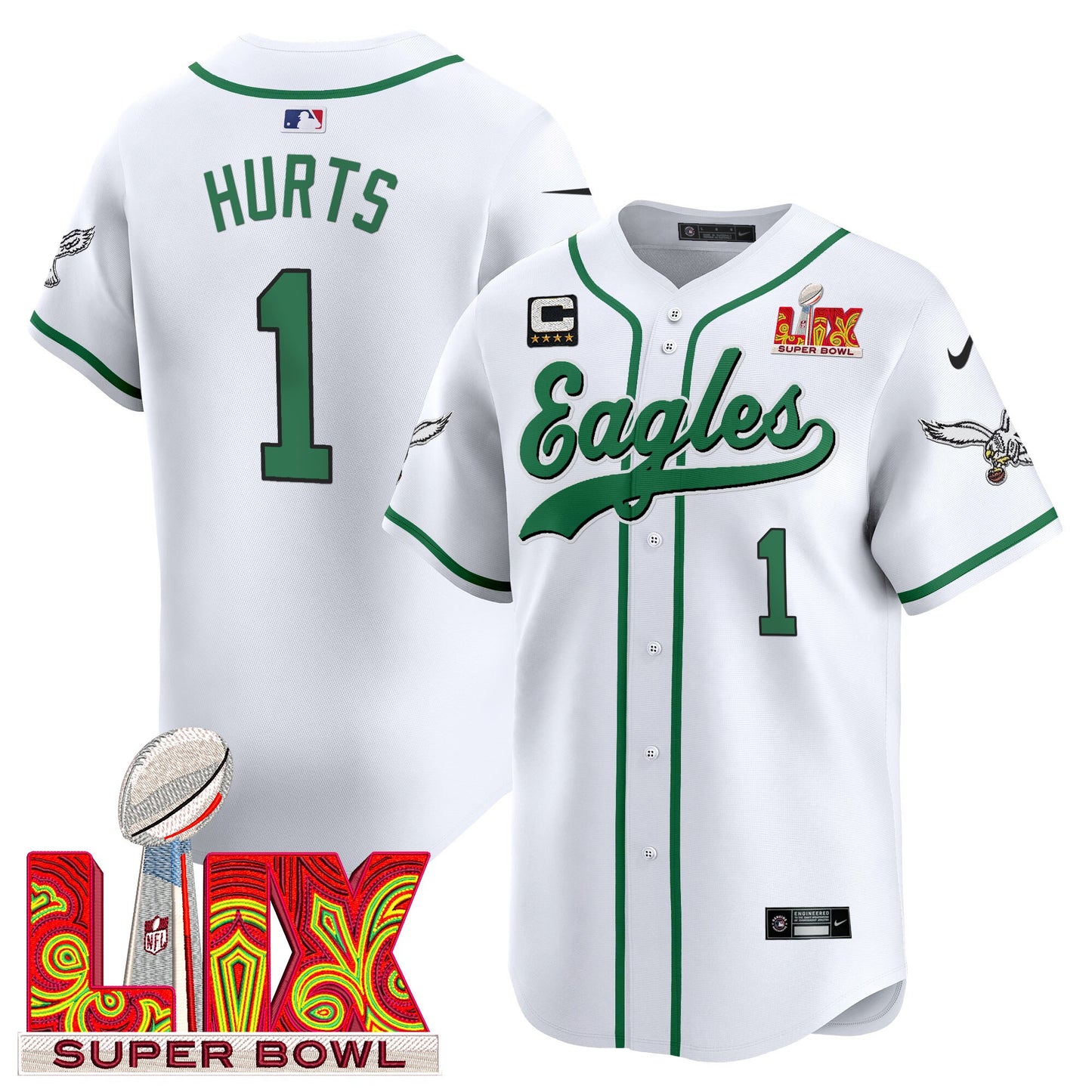 Men's Philadelphia Eagles Midnight Green Super Bowl LIX Vapor Baseball Jersey - All Stitched